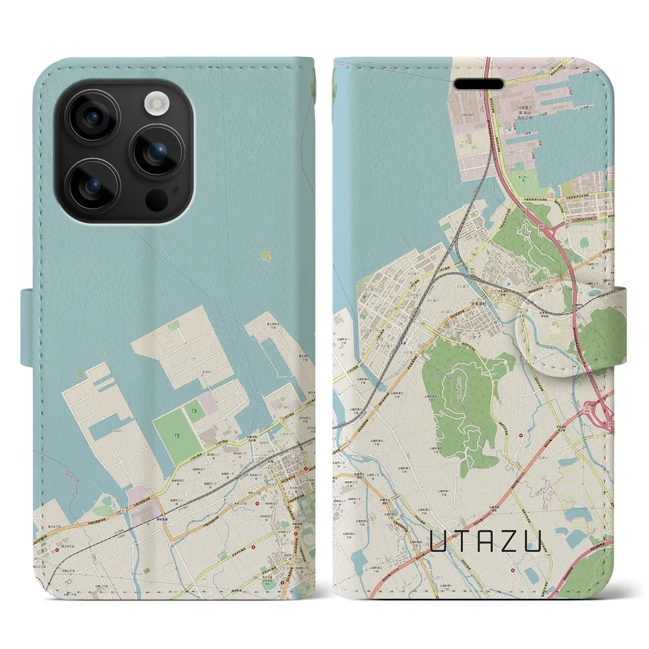 【宇多津(香川県)】地図柄iPhoneケース(手帳タイプ)ナチュラル・iPhone 16 用