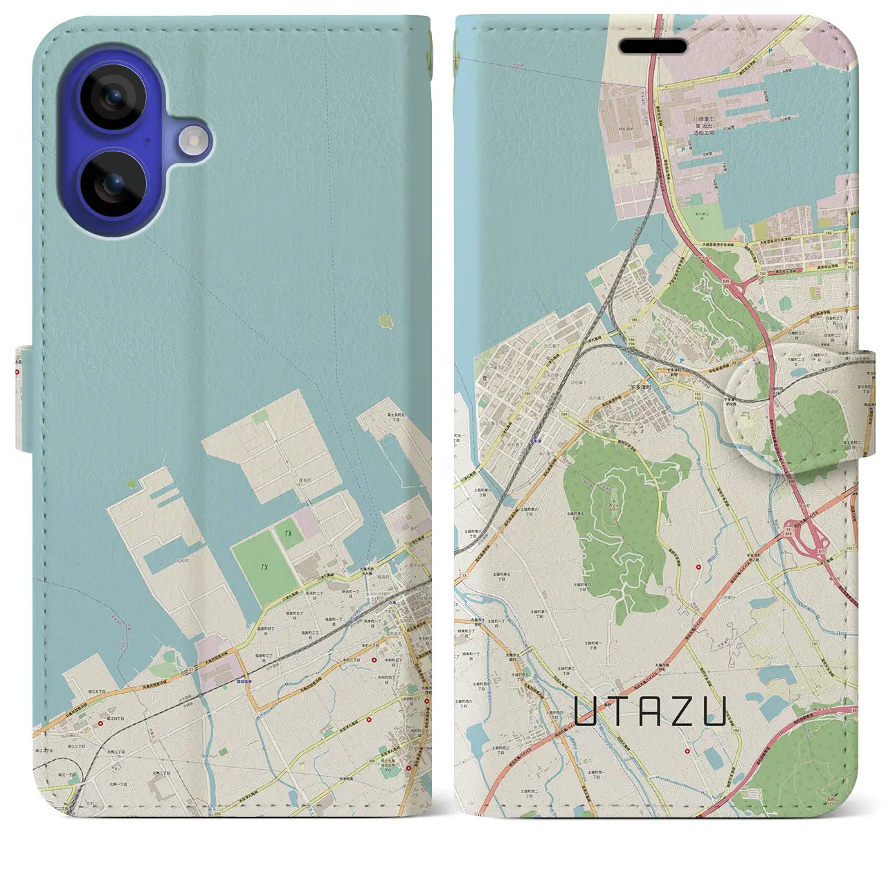 【宇多津(香川県)】地図柄iPhoneケース(手帳タイプ)ナチュラル・iPhone 16 Pro Max 用
