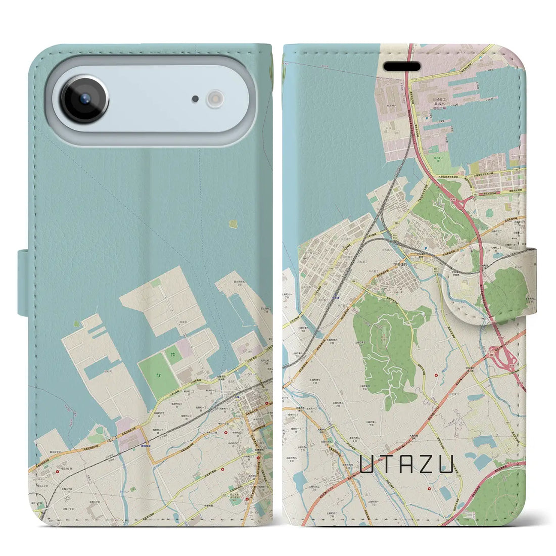 【宇多津(香川県)】地図柄iPhoneケース(手帳タイプ)モノトーン・iPhone 17 Pro Max 用