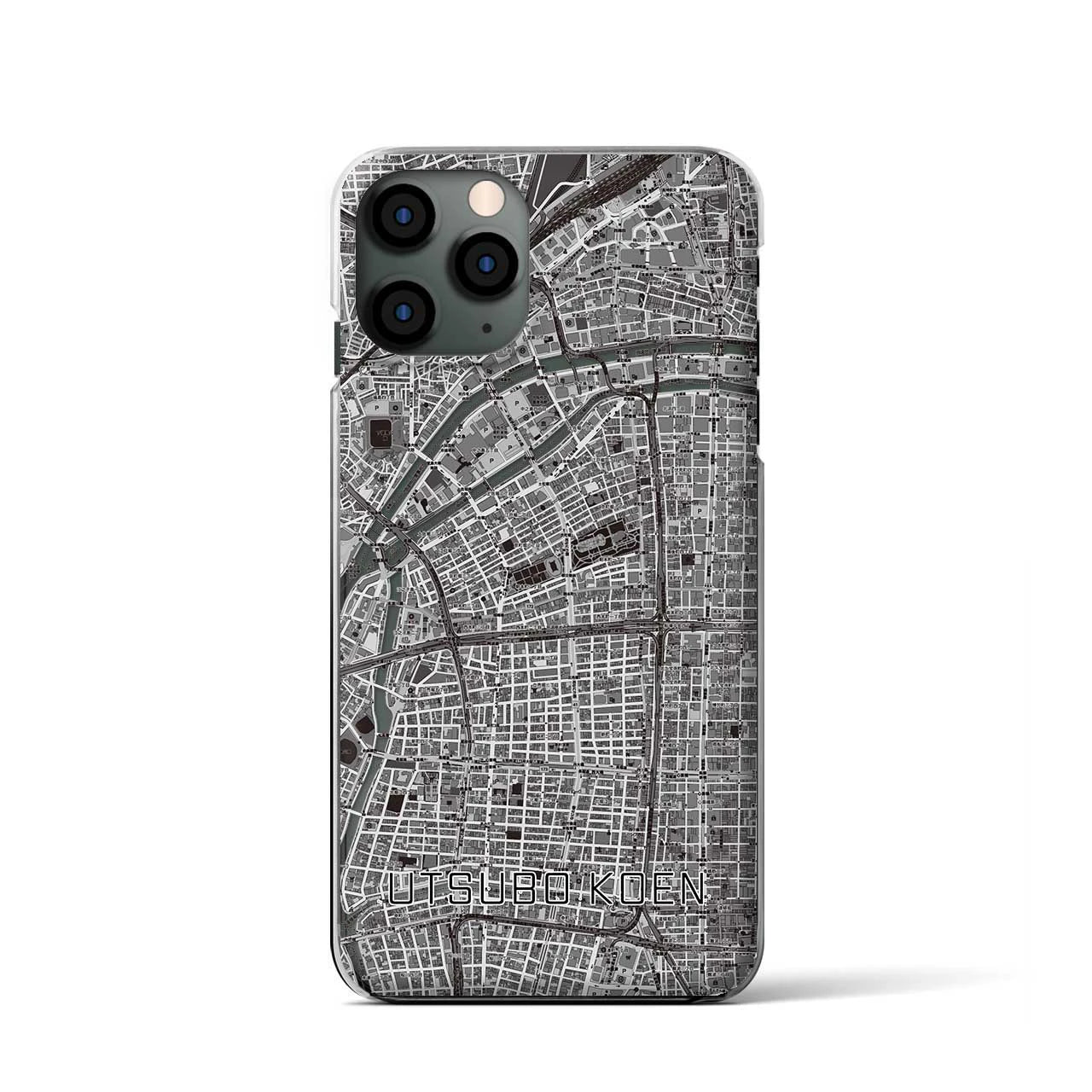 【靱公園(大阪府)】地図柄iPhoneケース(クリアタイプ)モノトーン・iPhone 11 Pro 用