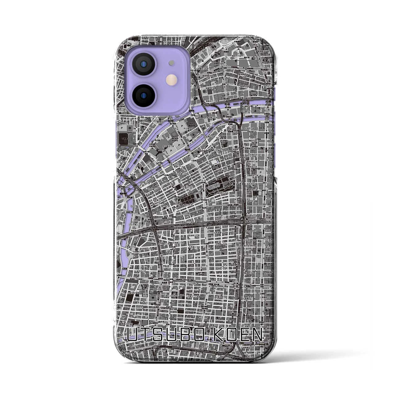 【靱公園(大阪府)】地図柄iPhoneケース(クリアタイプ)モノトーン・iPhone 12 / 12 Pro 用
