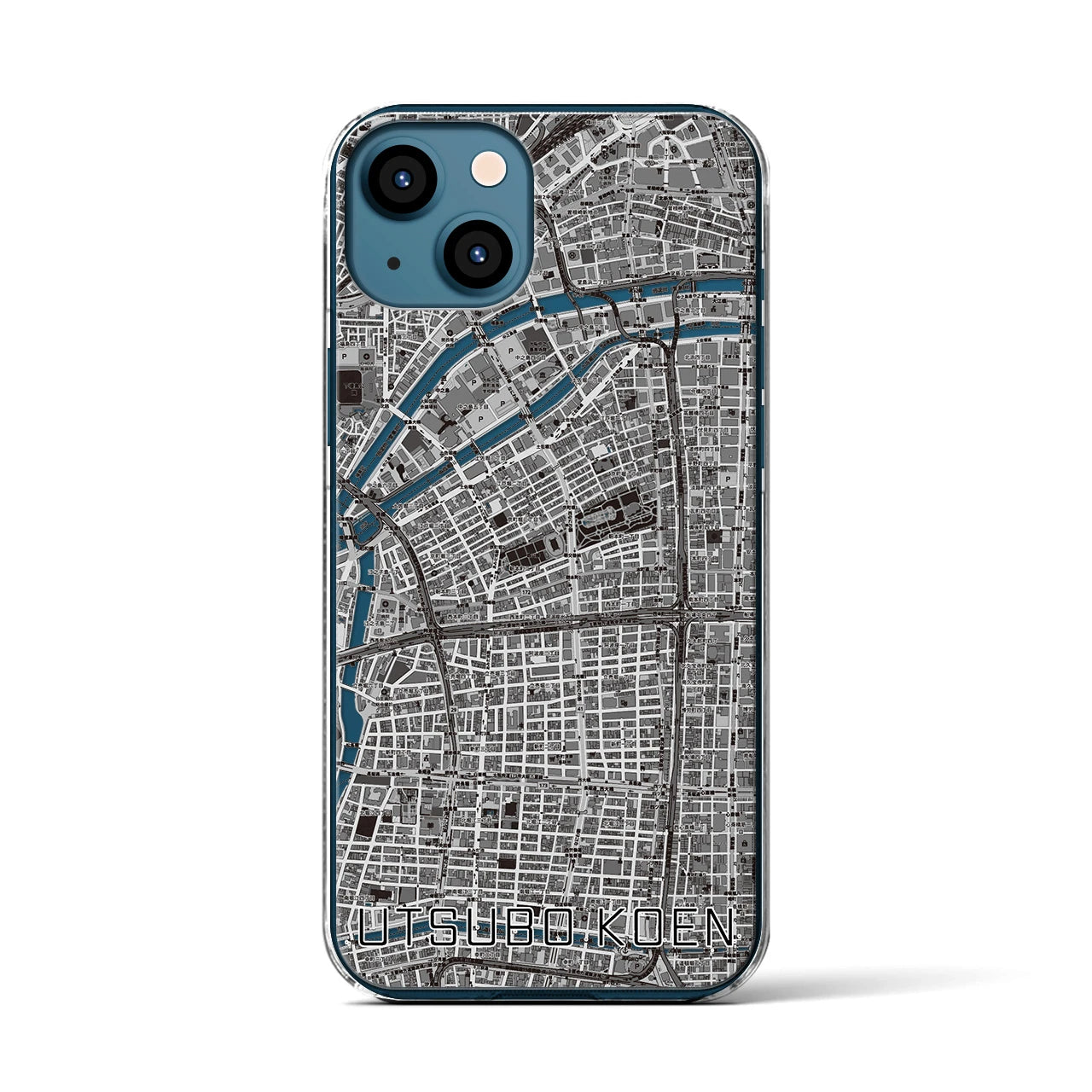 【靱公園(大阪府)】地図柄iPhoneケース(クリアタイプ)モノトーン・iPhone 13 用