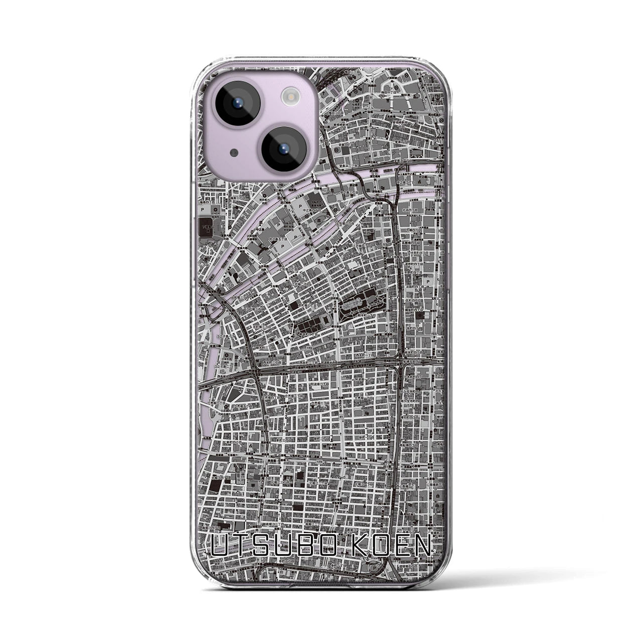 【靱公園(大阪府)】地図柄iPhoneケース(クリアタイプ)モノトーン・iPhone 14 用