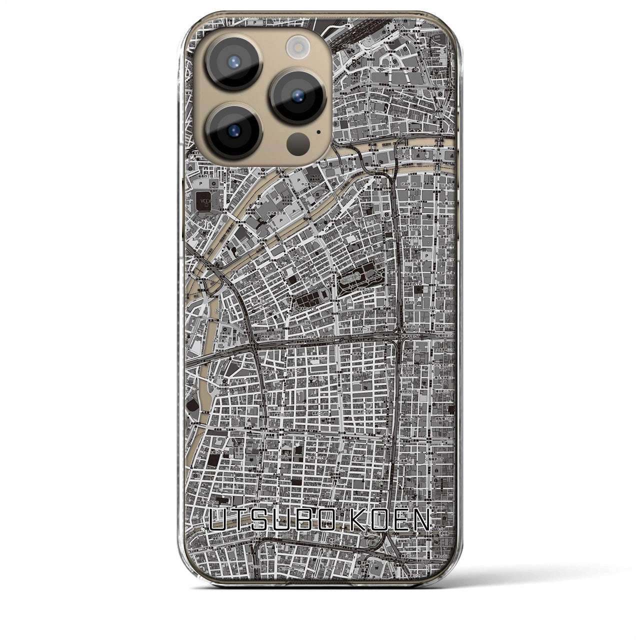 【靱公園(大阪府)】地図柄iPhoneケース(クリアタイプ)モノトーン・iPhone 14 Pro Max 用