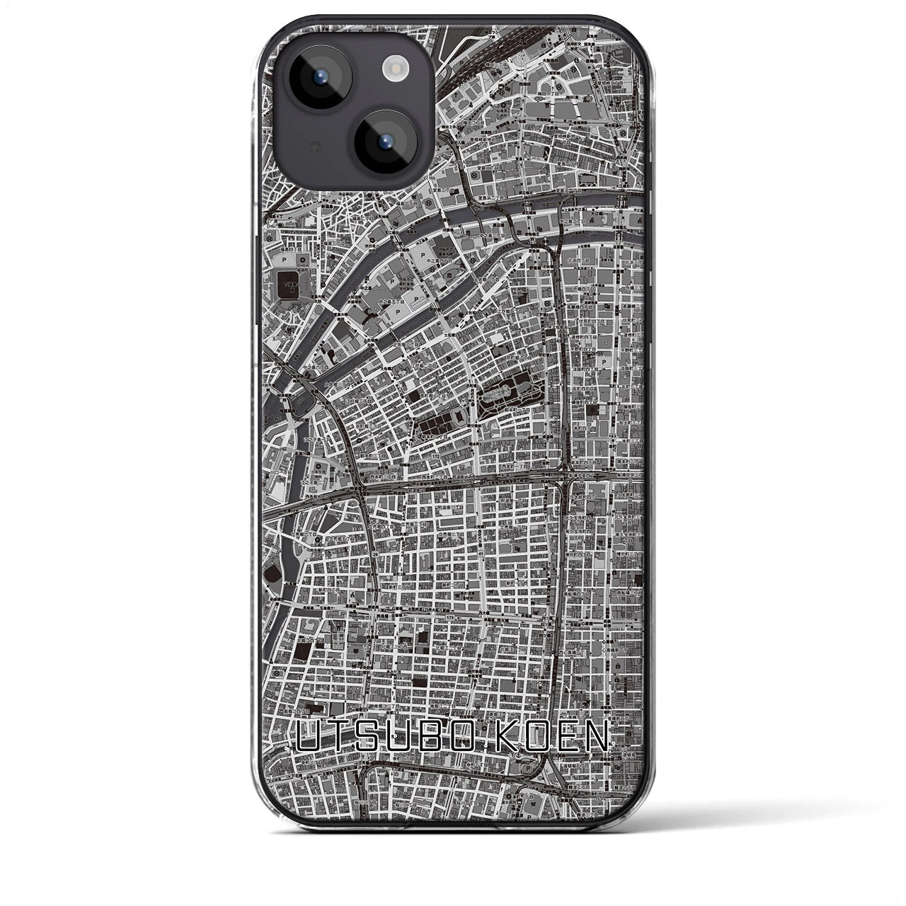 【靱公園(大阪府)】地図柄iPhoneケース(クリアタイプ)モノトーン・iPhone 14 Plus 用