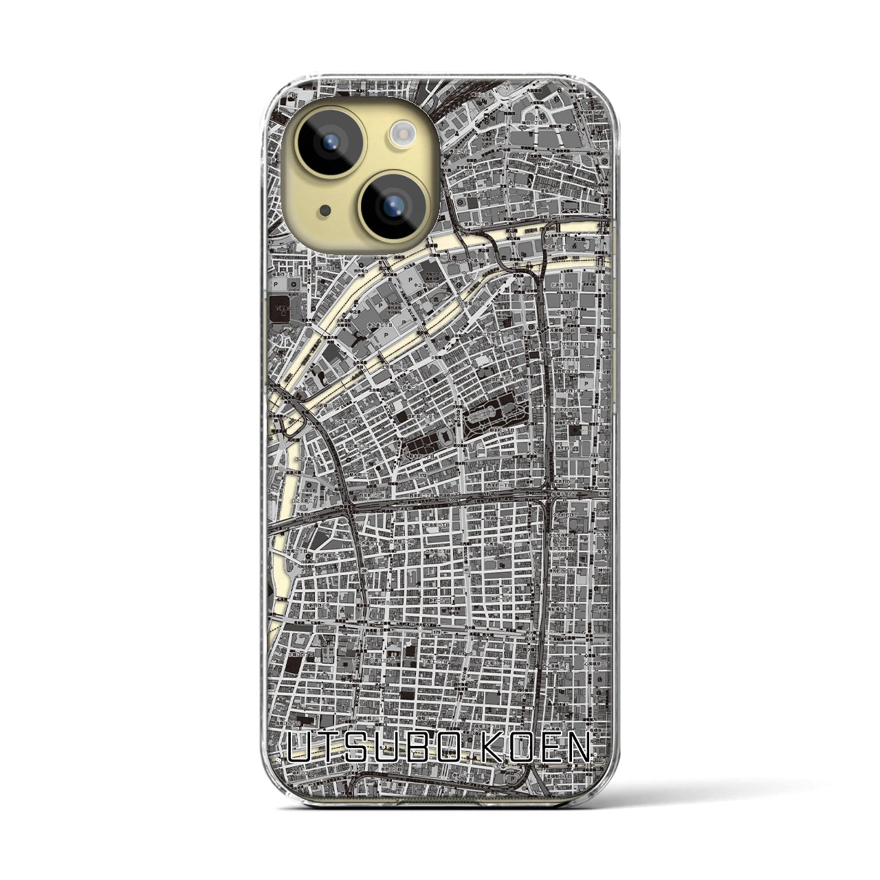 【靱公園(大阪府)】地図柄iPhoneケース(クリアタイプ)モノトーン・iPhone 15 用