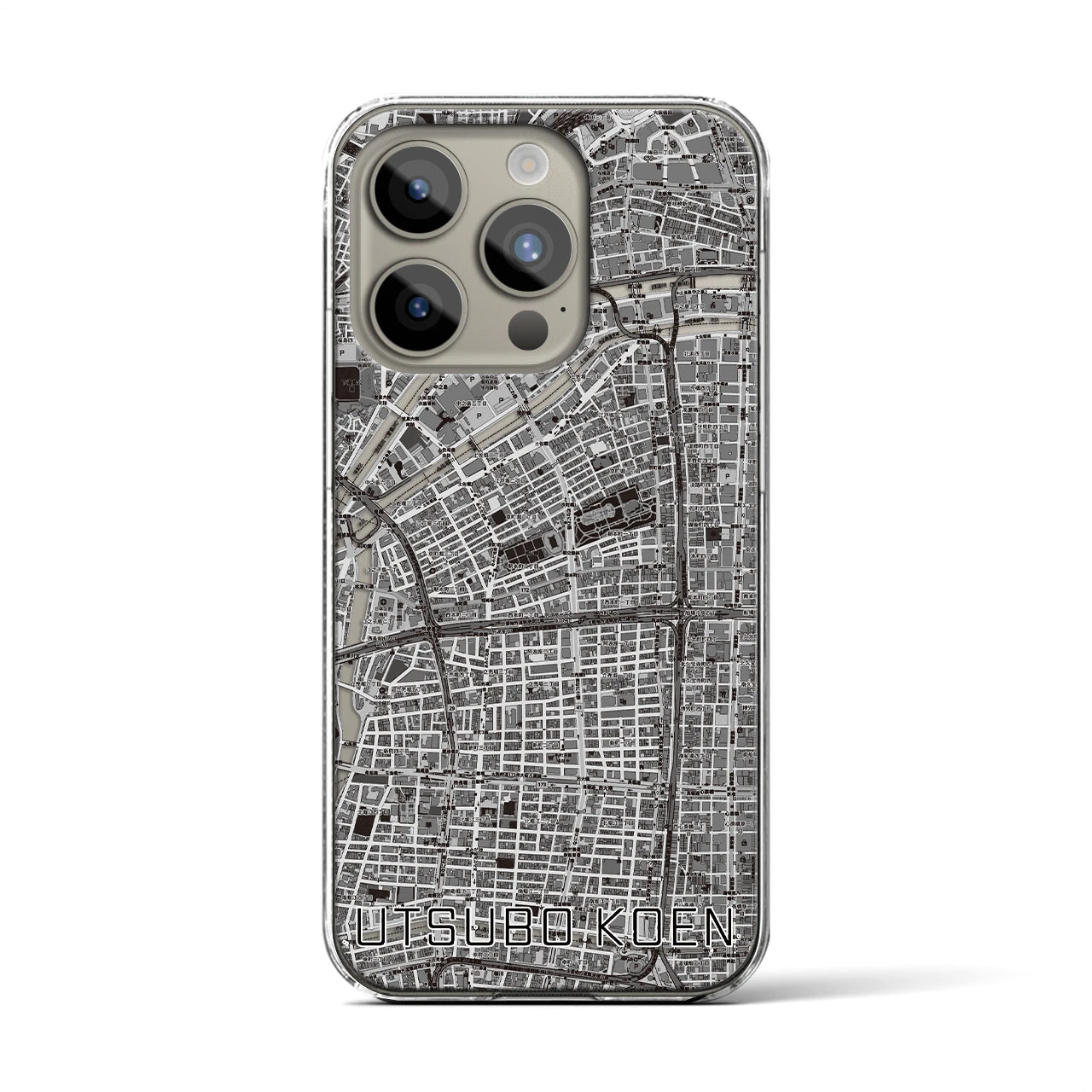 【靱公園(大阪府)】地図柄iPhoneケース(クリアタイプ)モノトーン・iPhone 15 Pro 用