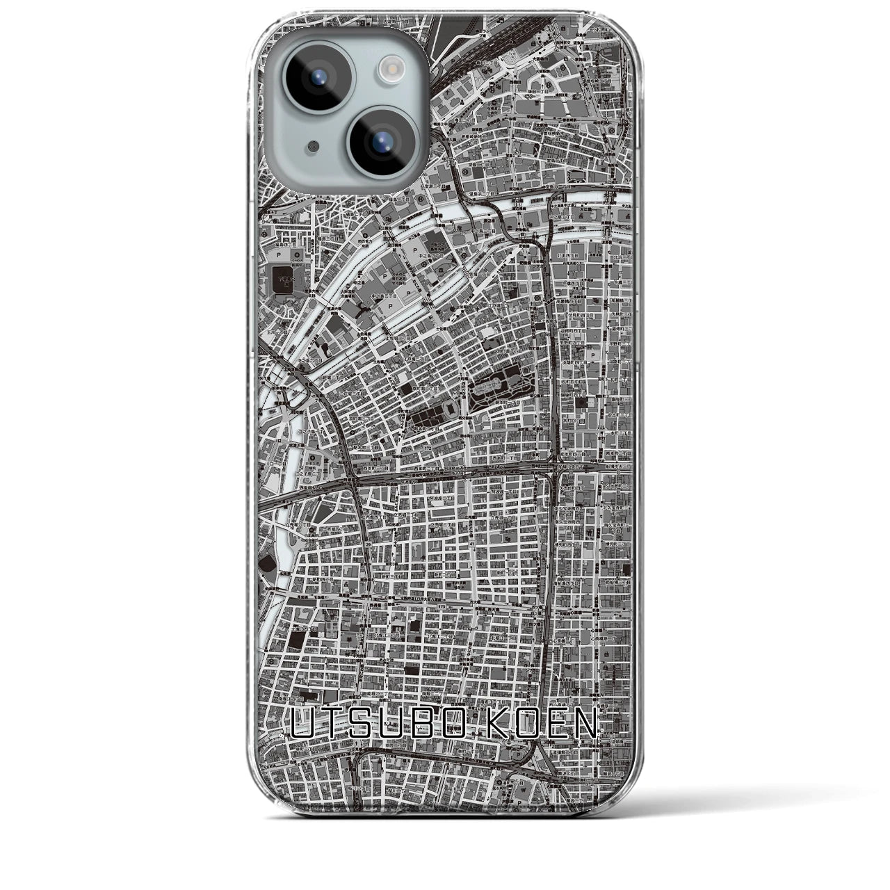 【靱公園(大阪府)】地図柄iPhoneケース(クリアタイプ)モノトーン・iPhone 15 Plus 用