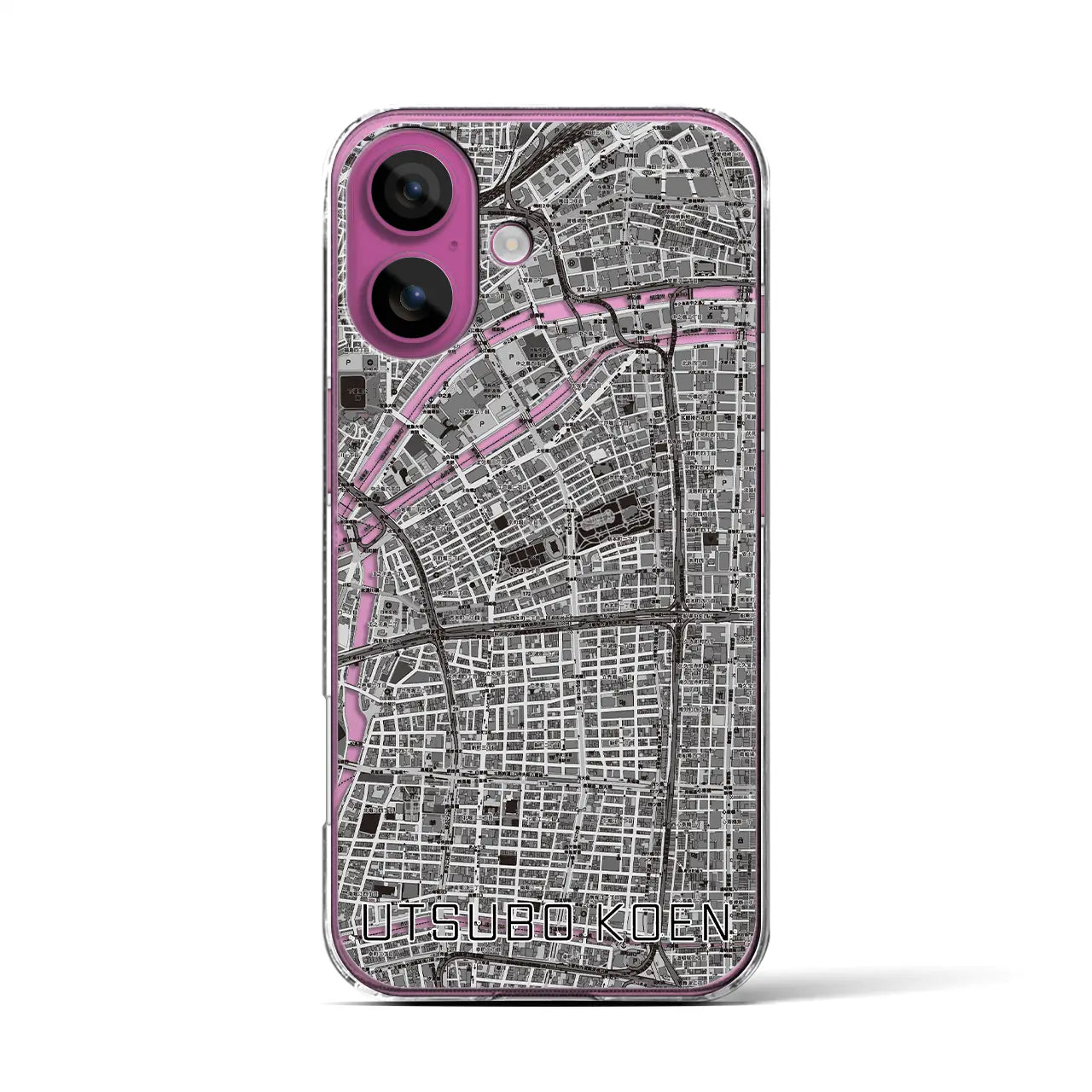 【靱公園(大阪府)】地図柄iPhoneケース(クリアタイプ)モノトーン・iPhone 16 Pro 用