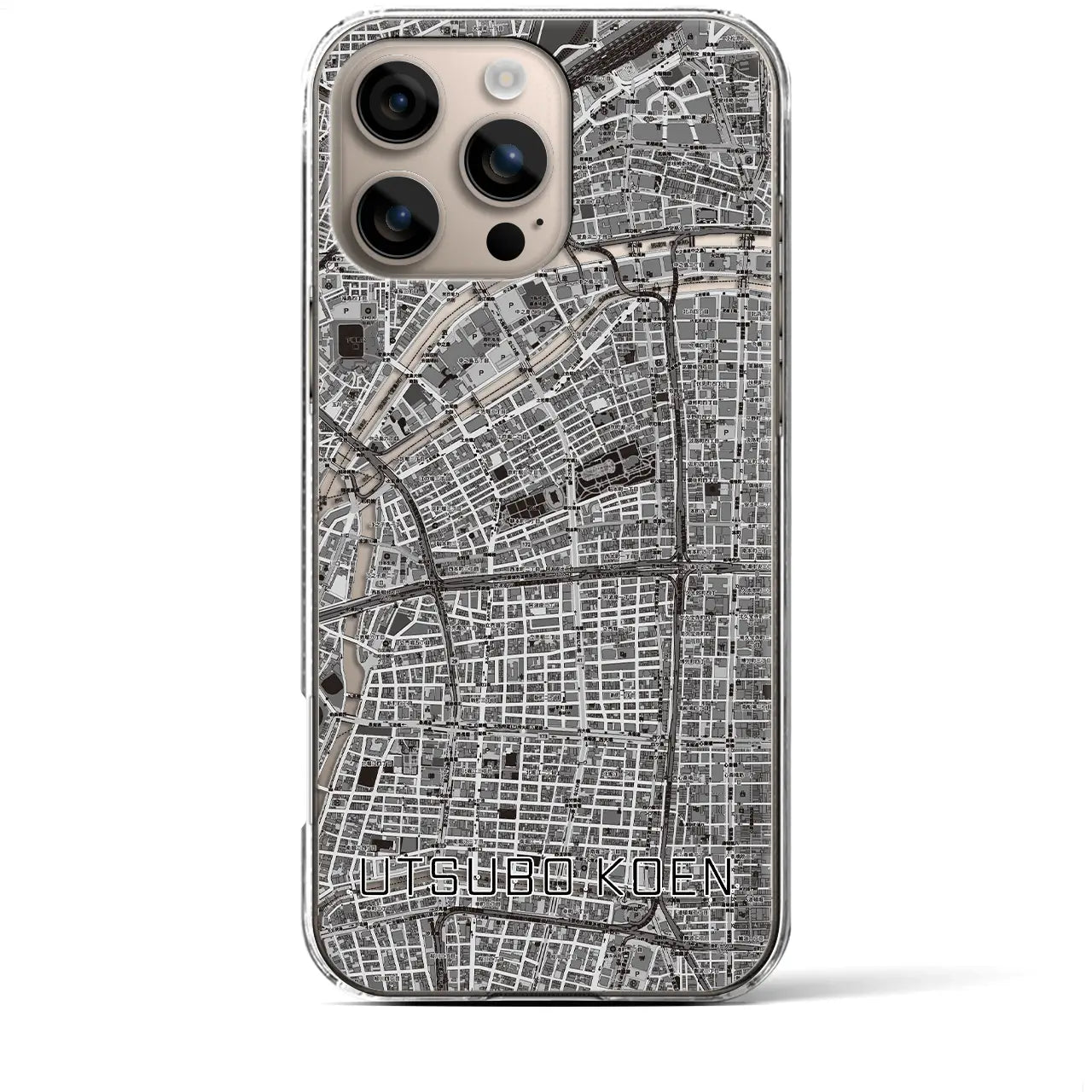 【靱公園(大阪府)】地図柄iPhoneケース(クリアタイプ)モノトーン・iPhone 16 Plus 用