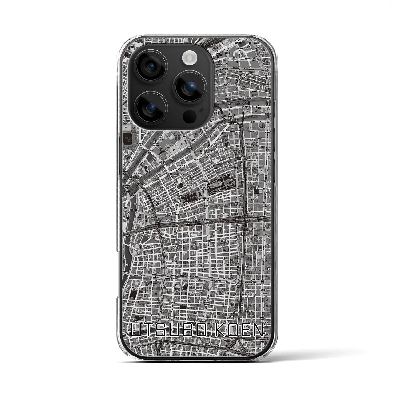 【靱公園(大阪府)】地図柄iPhoneケース(クリアタイプ)モノトーン・iPhone 16 用