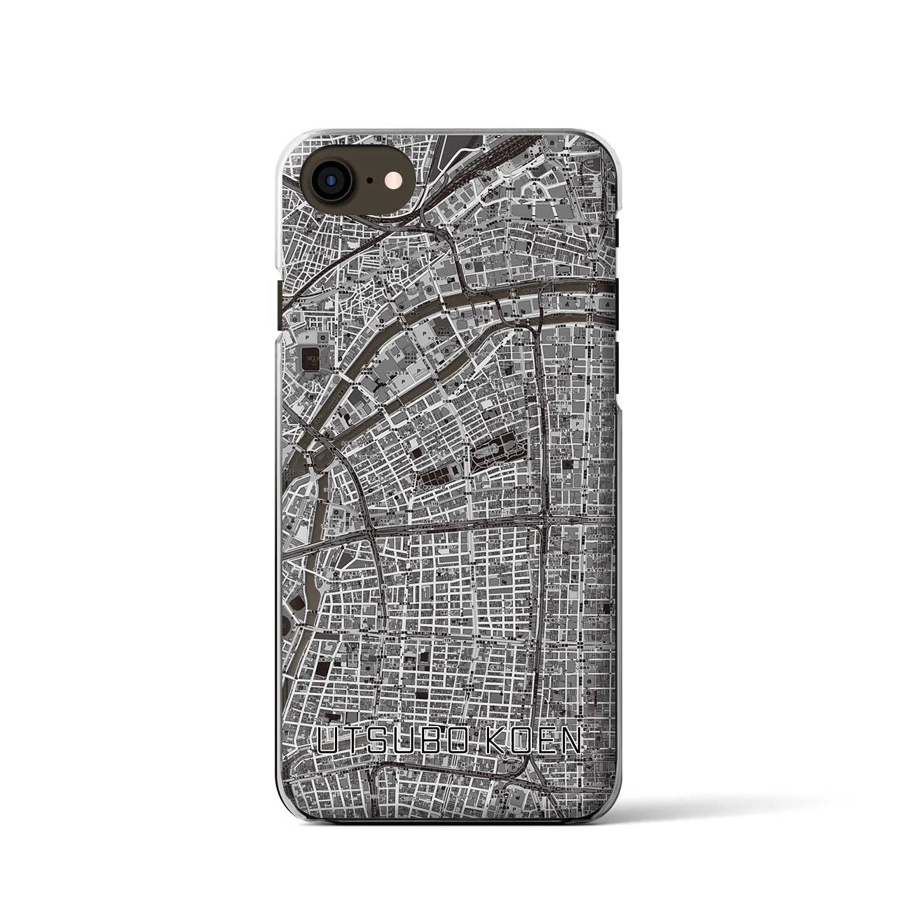 【靱公園(大阪府)】地図柄iPhoneケース(クリアタイプ)モノトーン・iPhone SE(第3 / 第2世代) / 8 / 7 / 6s / 6 用