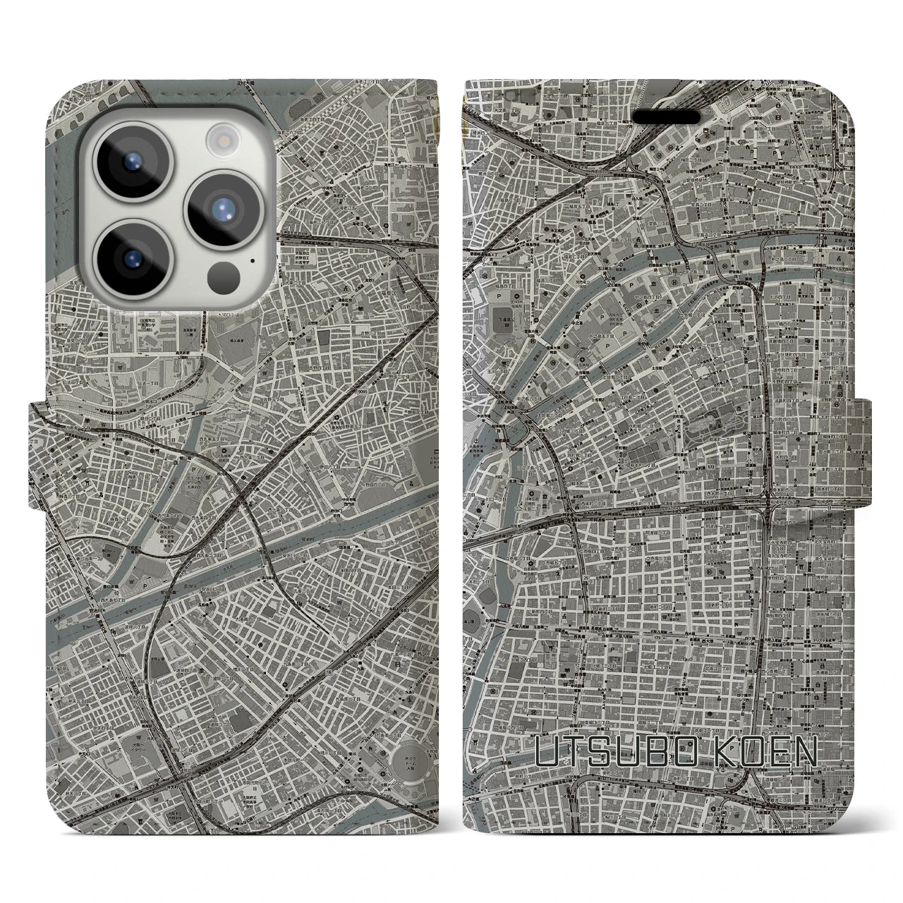 【靱公園(大阪府)】地図柄iPhoneケース(手帳タイプ)