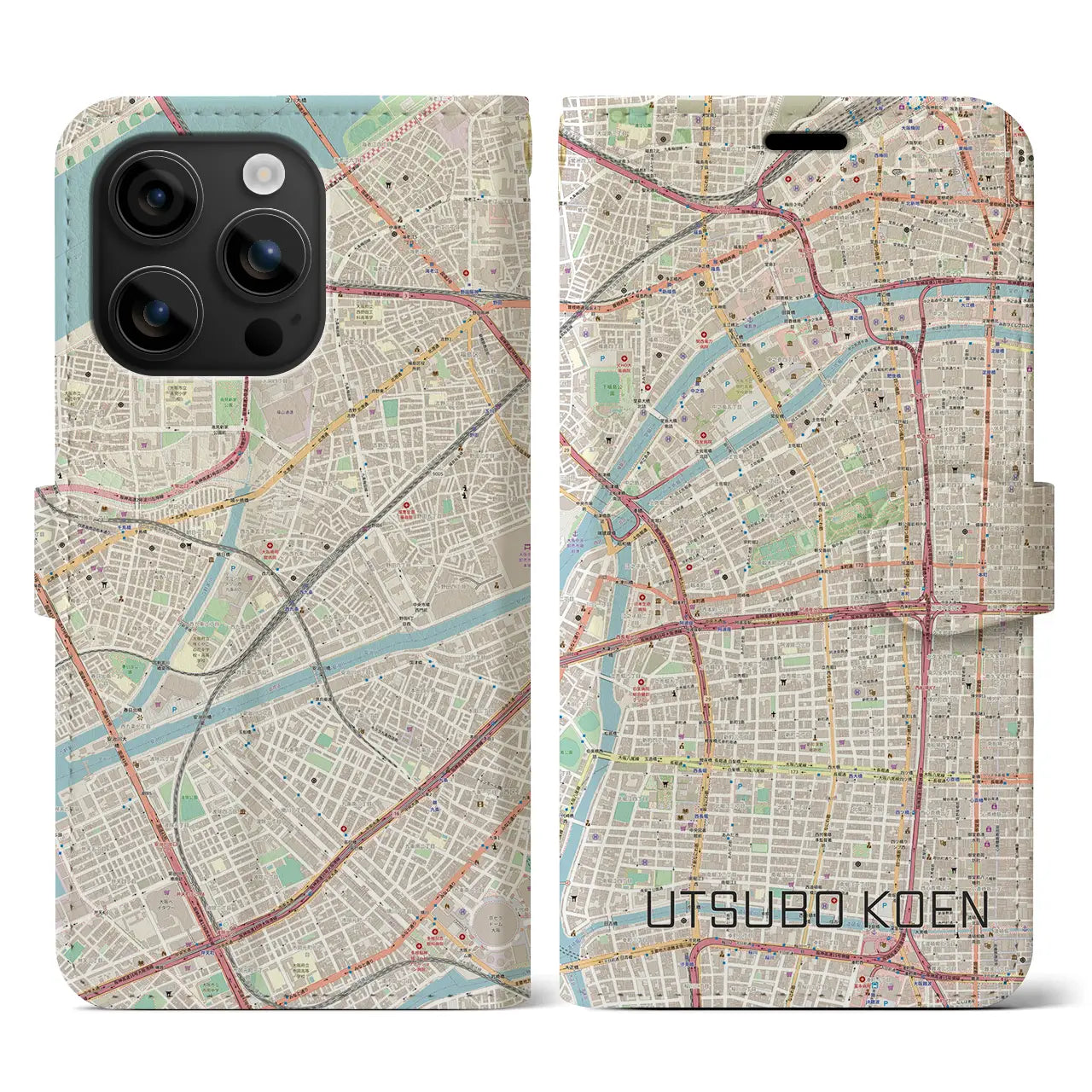 【靱公園(大阪府)】地図柄iPhoneケース(手帳タイプ)ナチュラル・iPhone 16 用