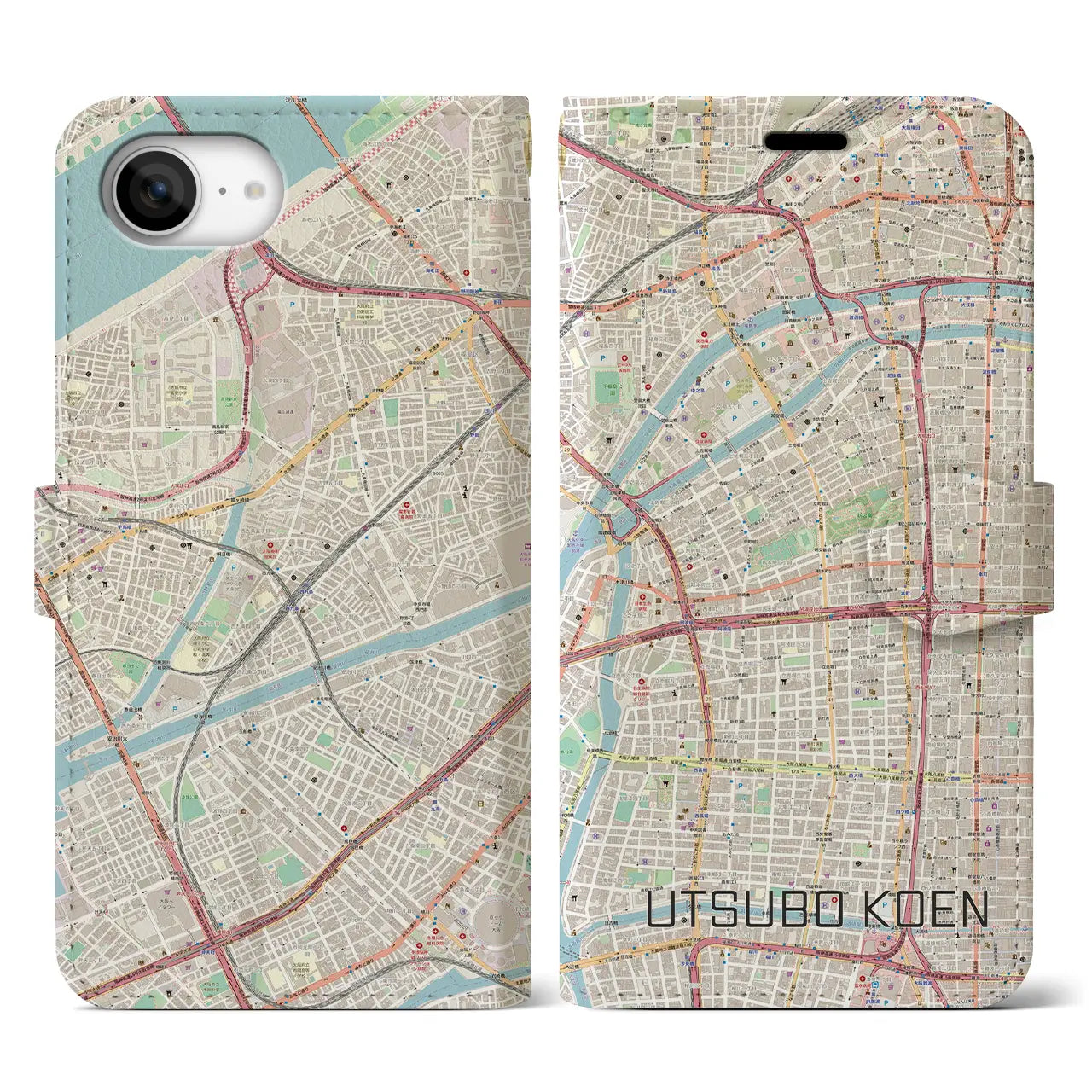 【靱公園(大阪府)】地図柄iPhoneケース(手帳タイプ)