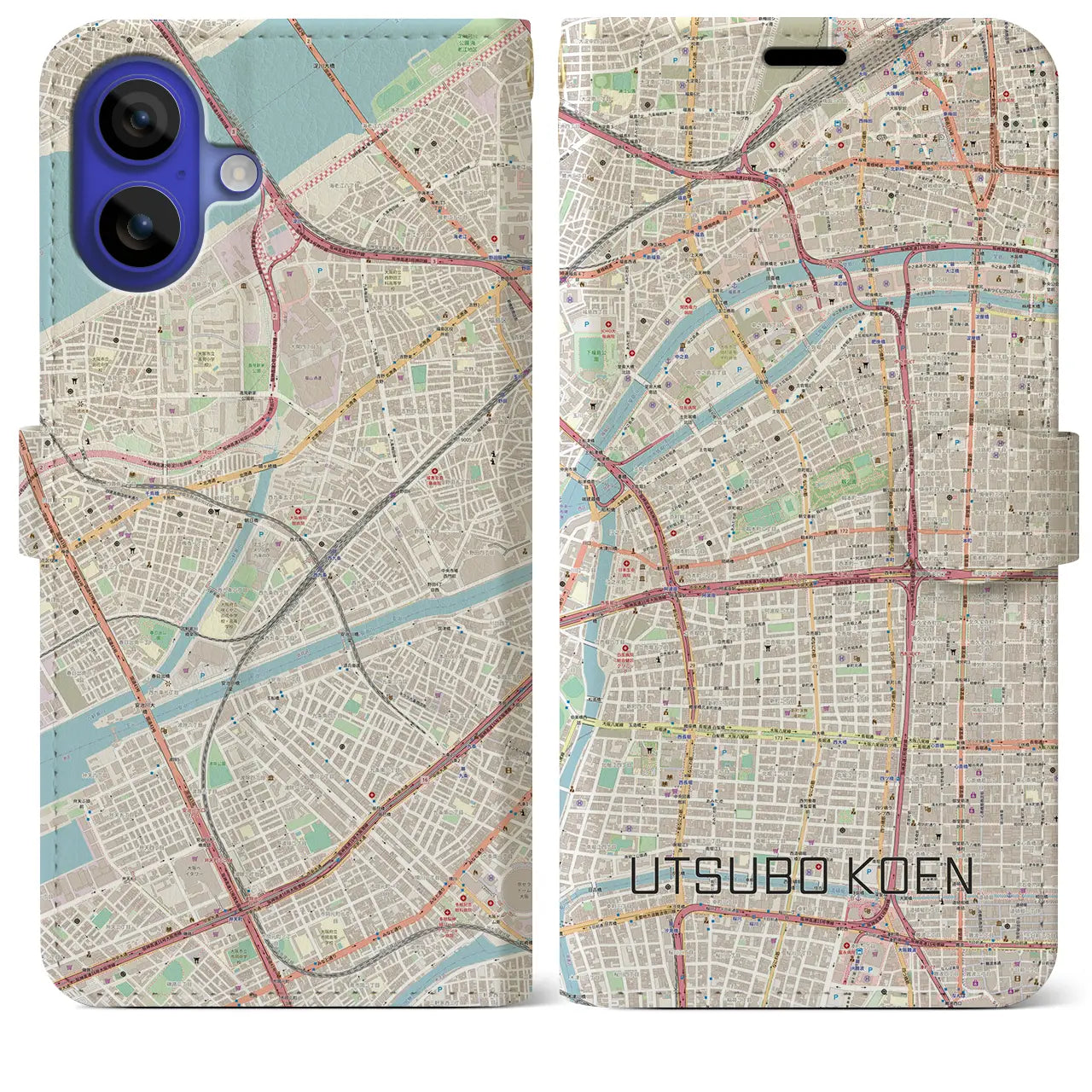【靱公園(大阪府)】地図柄iPhoneケース(手帳タイプ)ナチュラル・iPhone 16 Pro Max 用