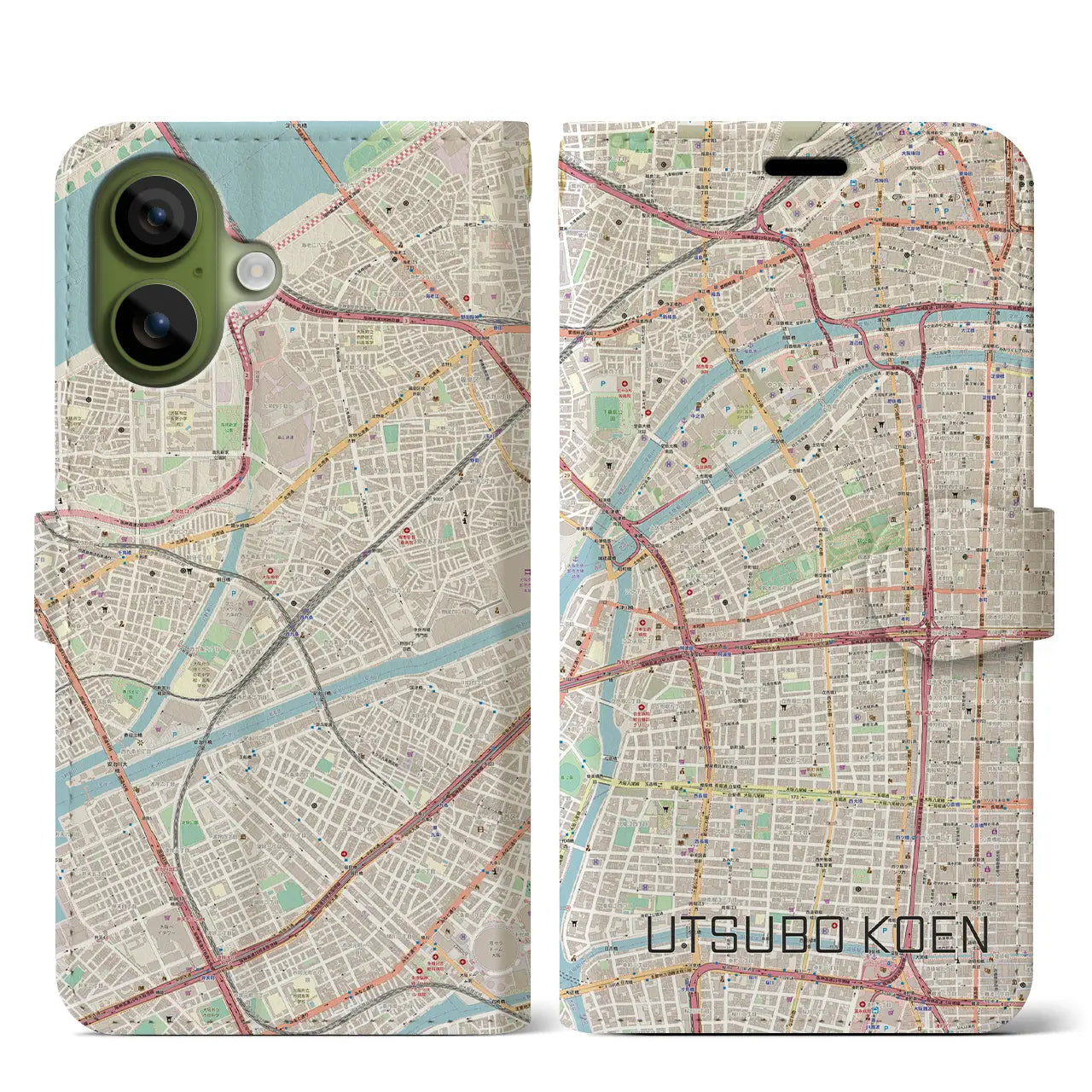 【靱公園(大阪府)】地図柄iPhoneケース(手帳タイプ)