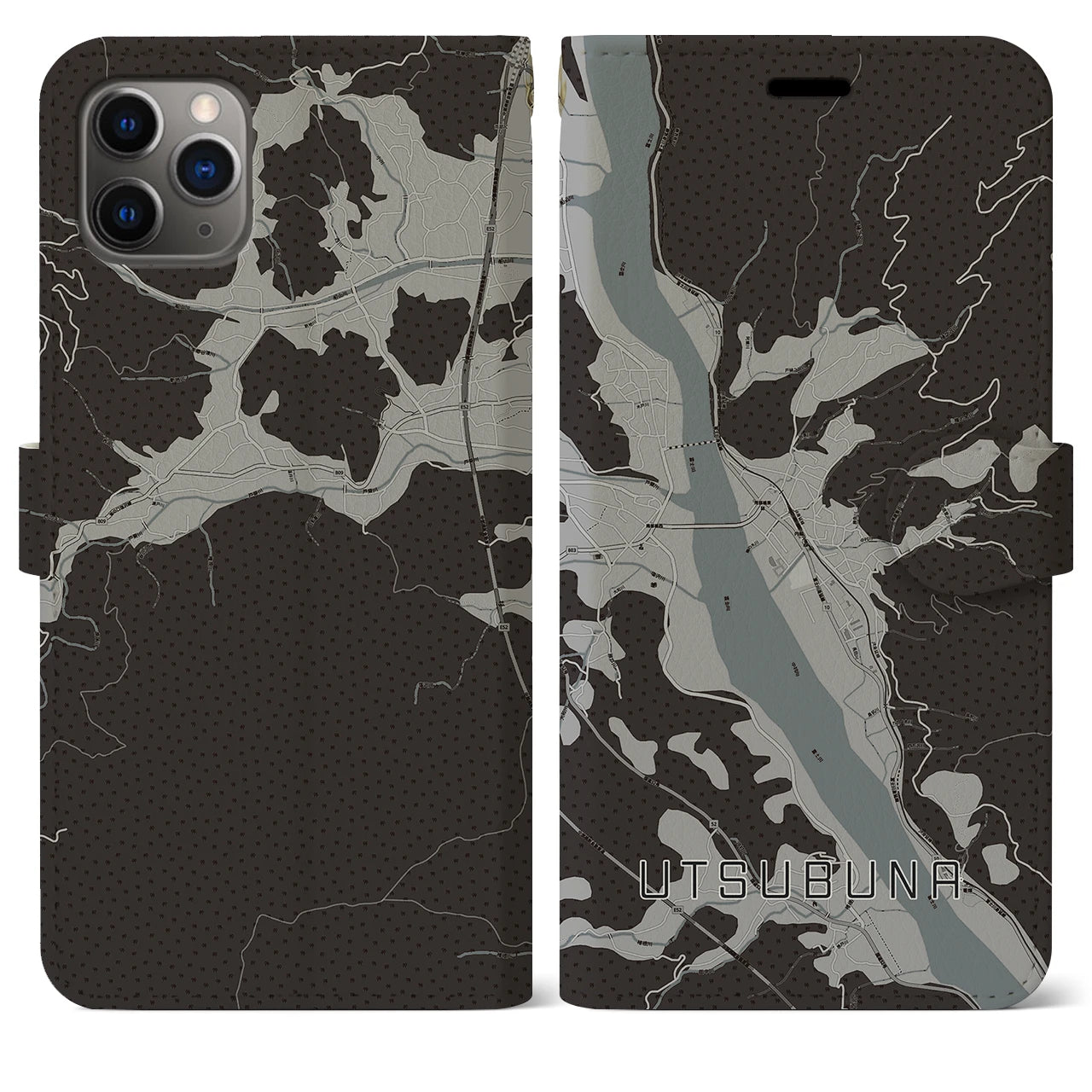 【内船(山梨県)】地図柄iPhoneケース(手帳タイプ)モノトーン・iPhone 11 Pro Max 用