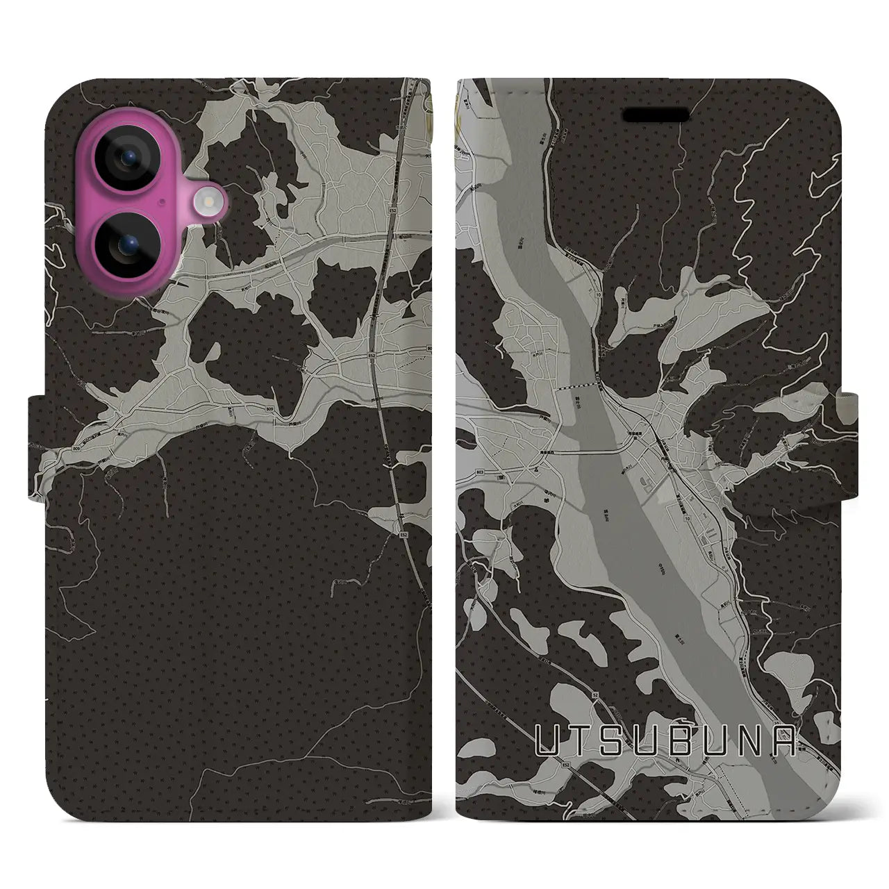 【内船(山梨県)】地図柄iPhoneケース(手帳タイプ)モノトーン・iPhone 16 Pro 用