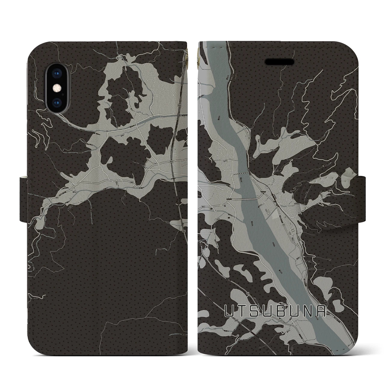 【内船(山梨県)】地図柄iPhoneケース(手帳タイプ)モノトーン・iPhone XS / X 用