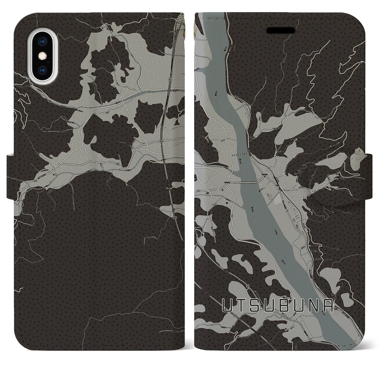【内船(山梨県)】地図柄iPhoneケース(手帳タイプ)モノトーン・iPhone XS Max 用