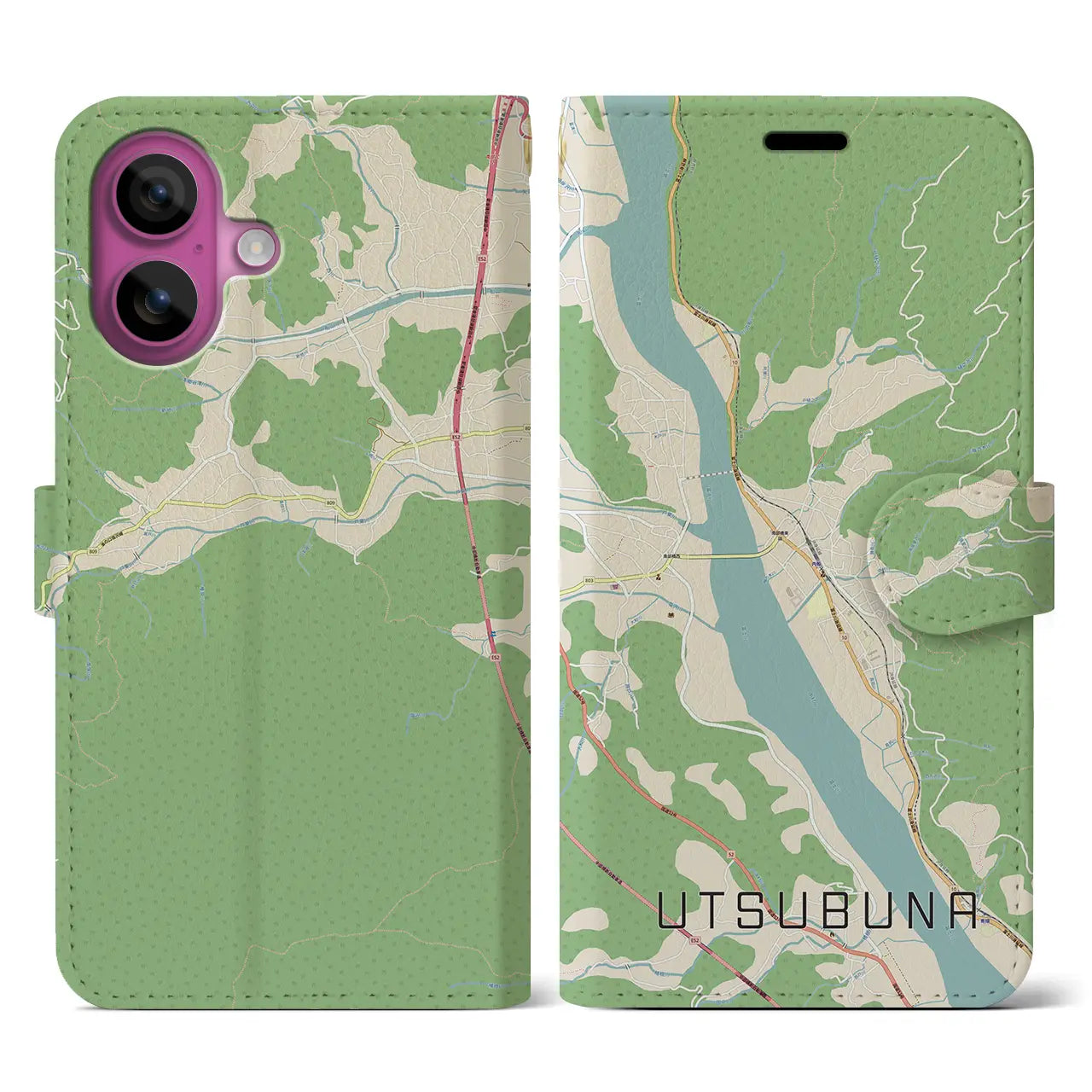 【内船(山梨県)】地図柄iPhoneケース(手帳タイプ)ナチュラル・iPhone 16 Pro 用