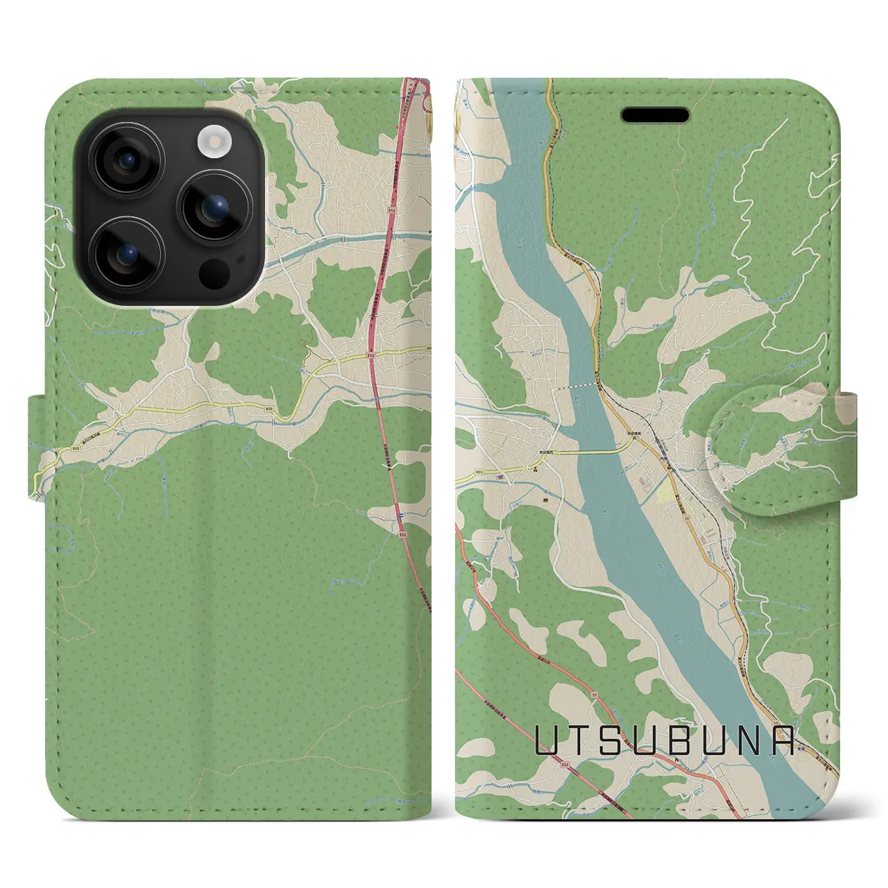 【内船(山梨県)】地図柄iPhoneケース(手帳タイプ)ナチュラル・iPhone 16 用