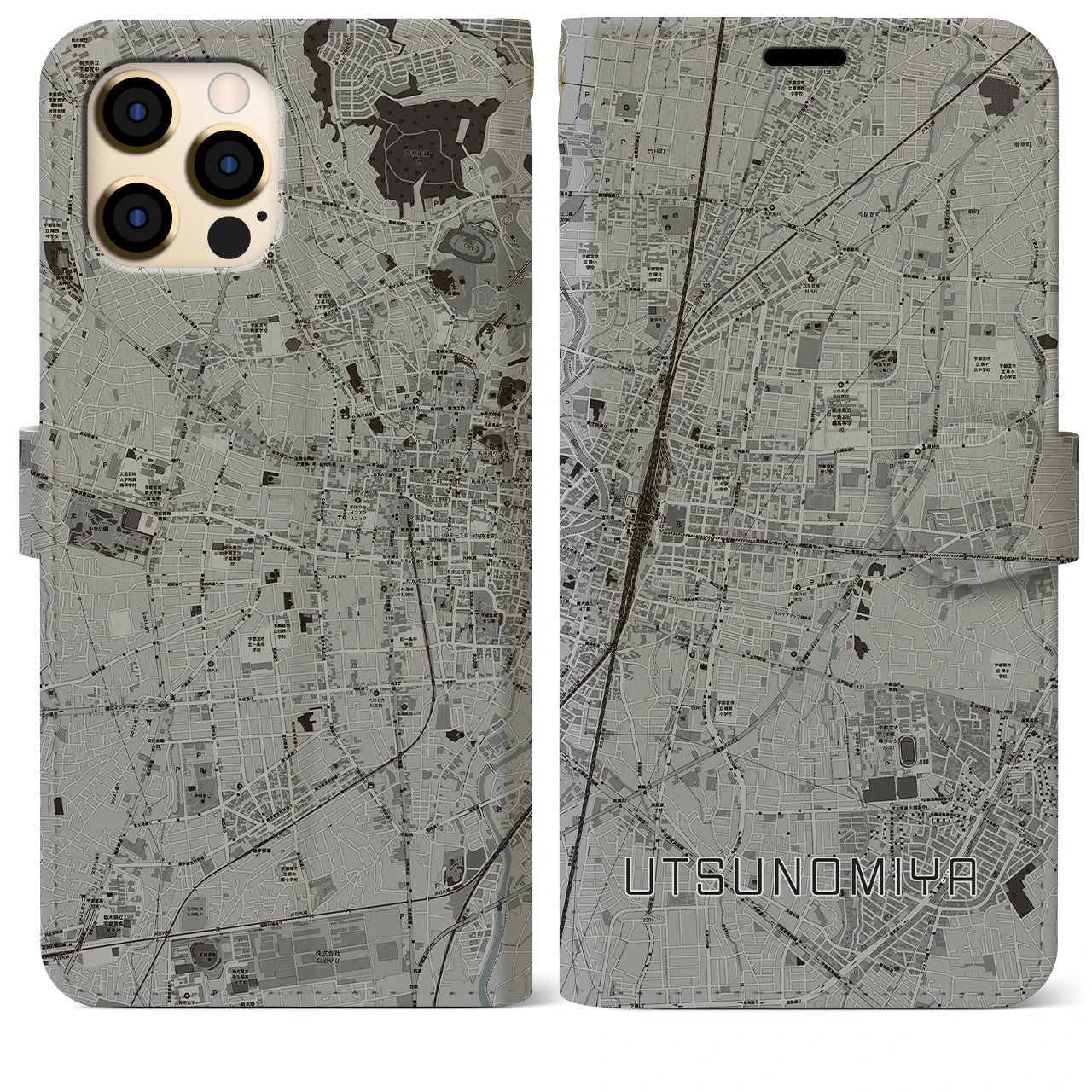 【宇都宮(栃木県)】地図柄iPhoneケース(手帳タイプ)モノトーン・iPhone 12 Pro Max 用