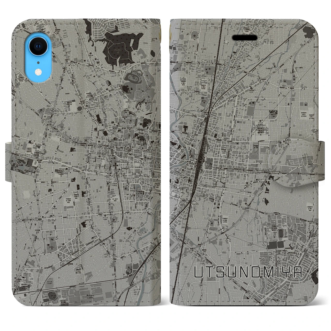 【宇都宮(栃木県)】地図柄iPhoneケース(手帳タイプ)モノトーン・iPhone XR 用