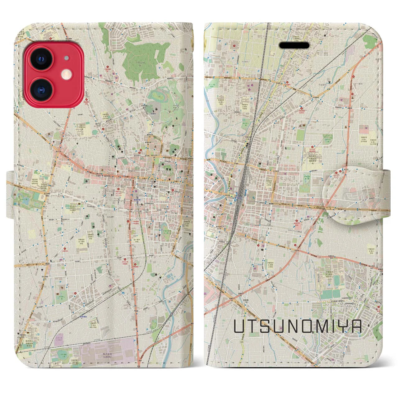 【宇都宮(栃木県)】地図柄iPhoneケース(手帳タイプ)ナチュラル・iPhone 11 用