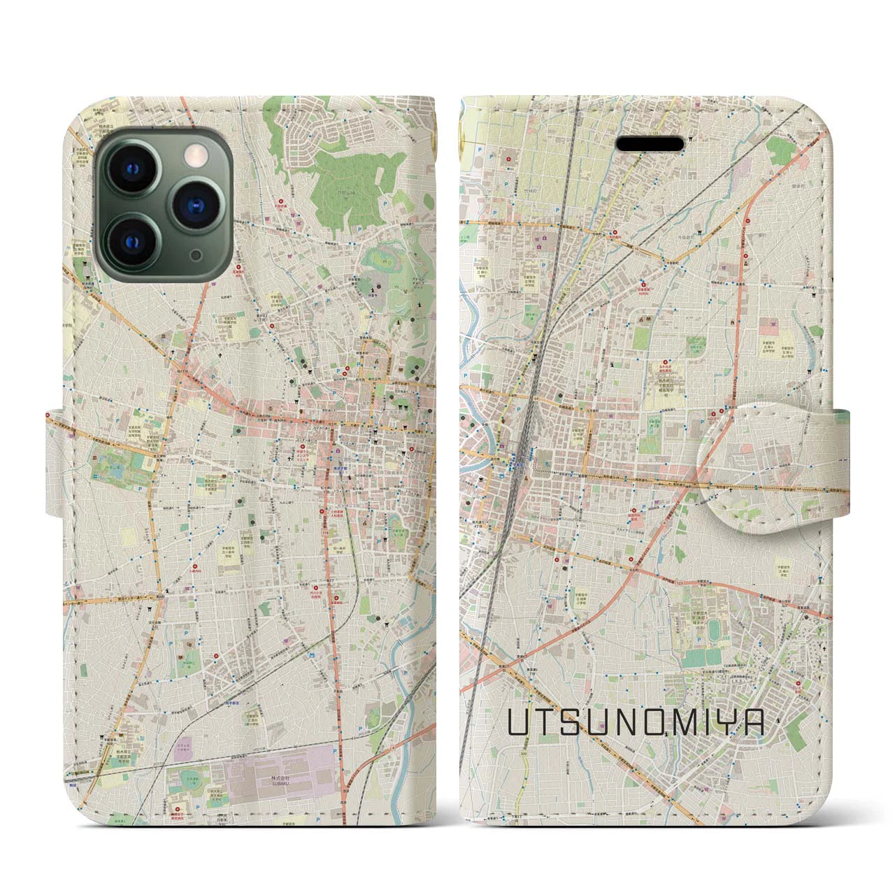 【宇都宮(栃木県)】地図柄iPhoneケース(手帳タイプ)ナチュラル・iPhone 11 Pro 用