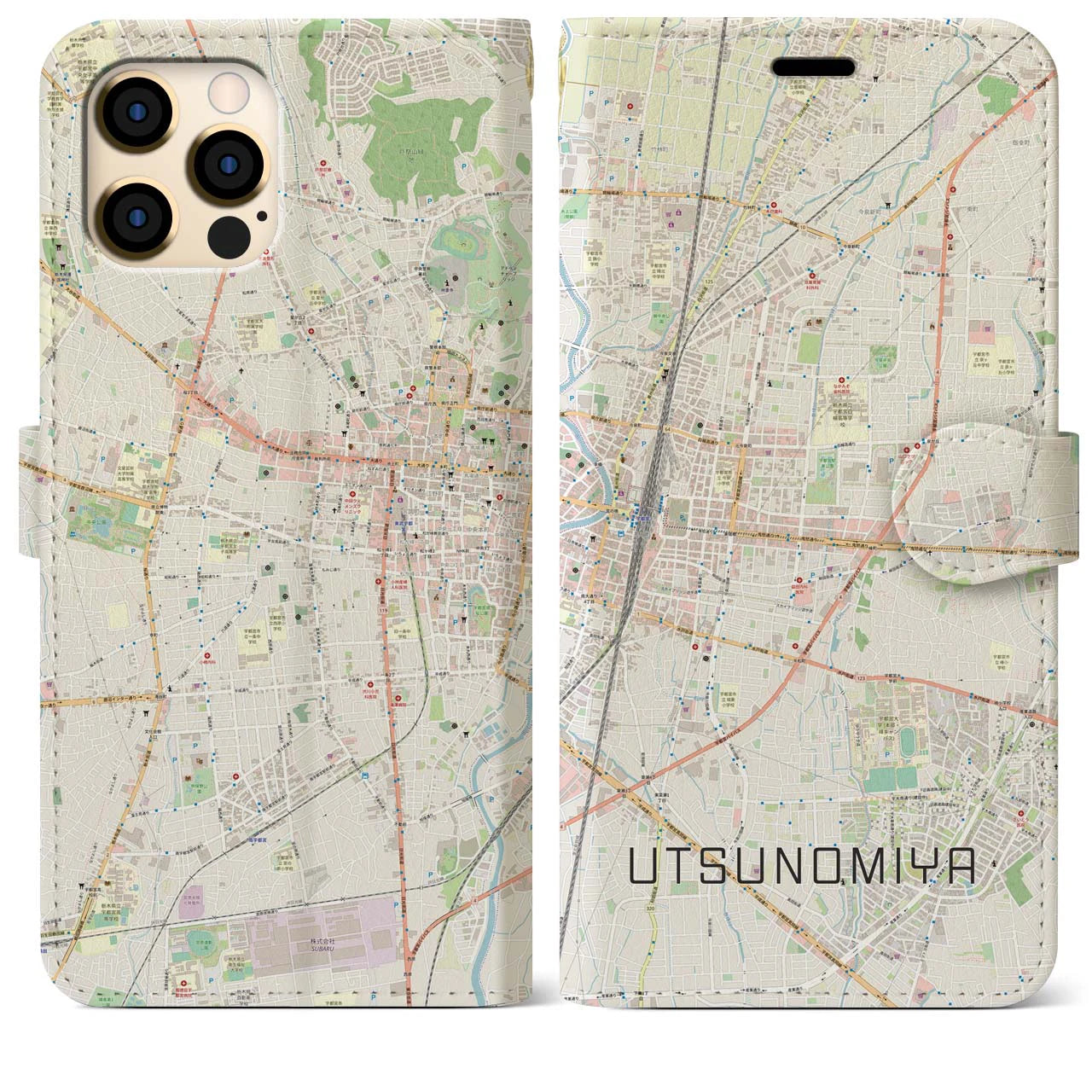 【宇都宮(栃木県)】地図柄iPhoneケース(手帳タイプ)ナチュラル・iPhone 12 Pro Max 用