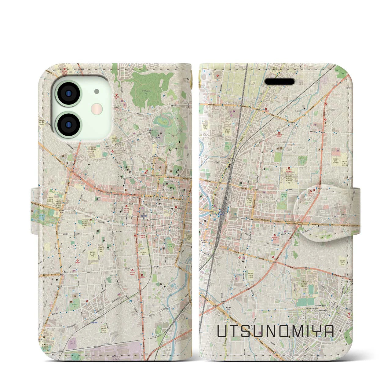 【宇都宮(栃木県)】地図柄iPhoneケース(手帳タイプ)ナチュラル・iPhone 12 mini 用