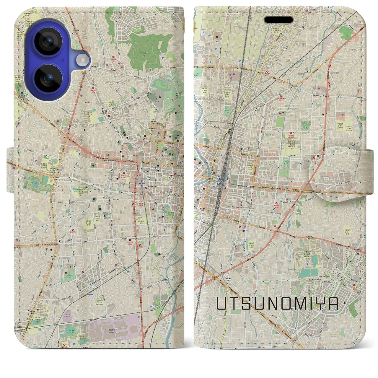 【宇都宮(栃木県)】地図柄iPhoneケース(手帳タイプ)ナチュラル・iPhone 16 Pro Max 用