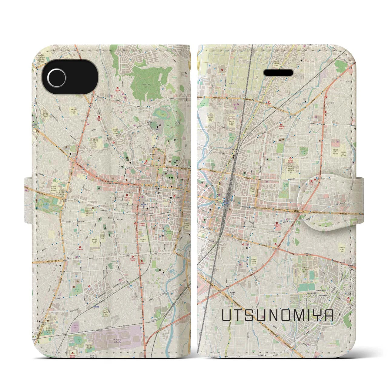 【宇都宮(栃木県)】地図柄iPhoneケース(手帳タイプ)ナチュラル・iPhone SE(第3 / 第2世代) / 8 / 7 / 6s / 6 用