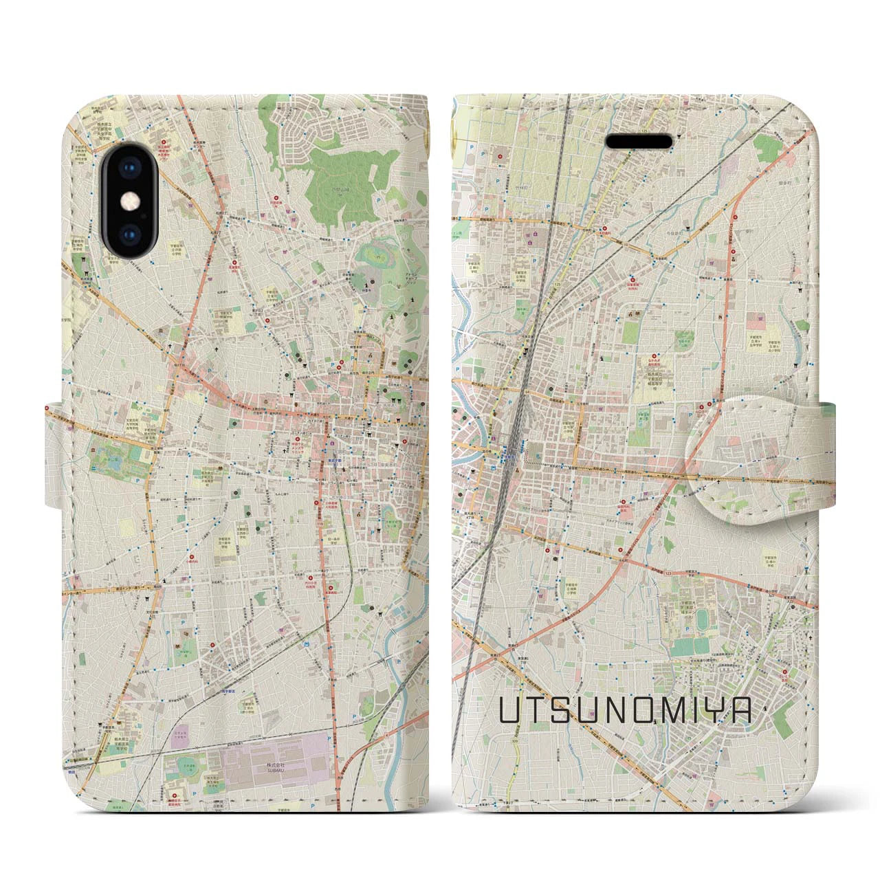 【宇都宮(栃木県)】地図柄iPhoneケース(手帳タイプ)ナチュラル・iPhone XS / X 用