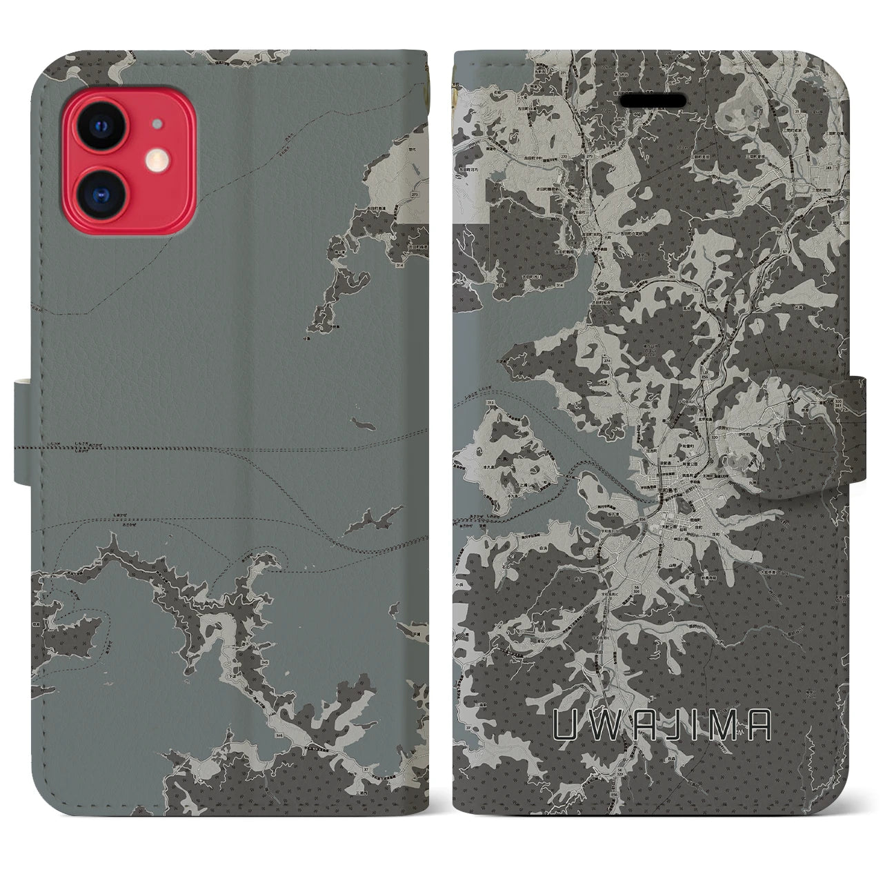 【宇和島(愛媛県)】地図柄iPhoneケース(手帳タイプ)モノトーン・iPhone 11 用