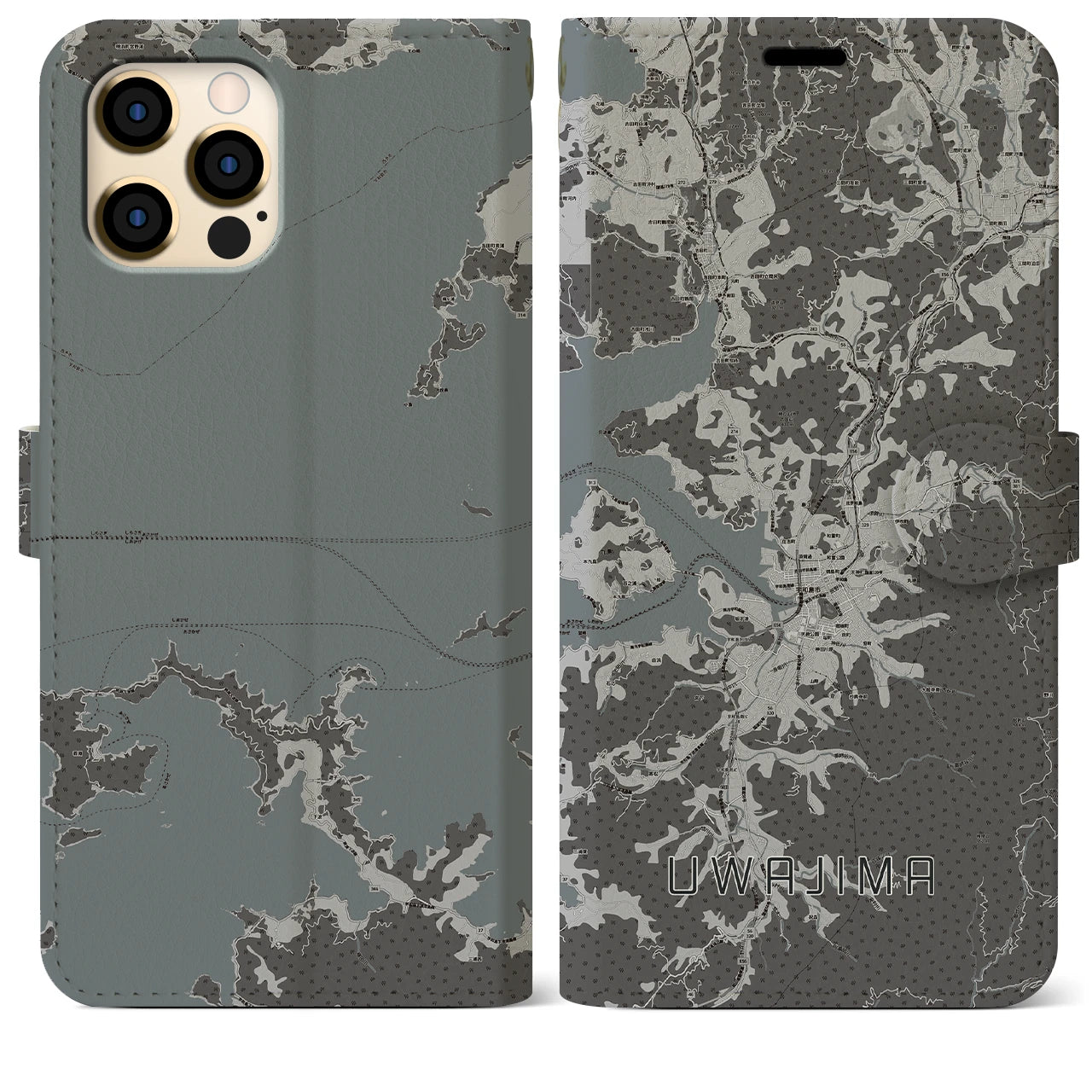 【宇和島(愛媛県)】地図柄iPhoneケース(手帳タイプ)モノトーン・iPhone 12 Pro Max 用