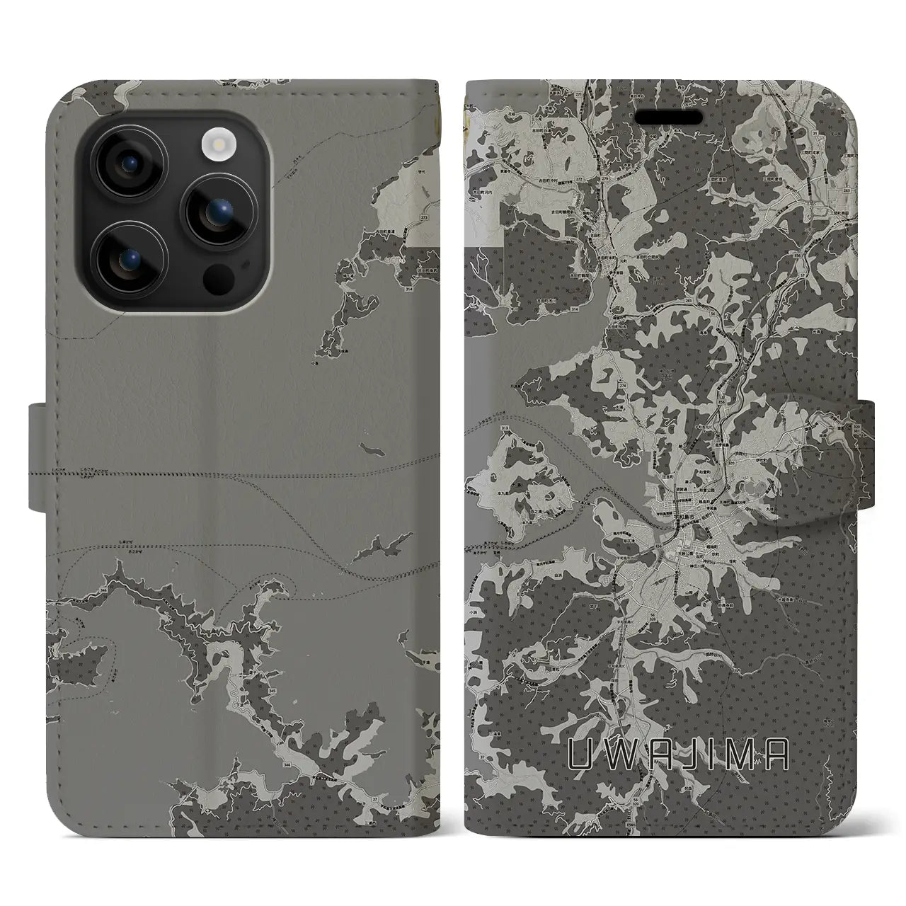 【宇和島(愛媛県)】地図柄iPhoneケース(手帳タイプ)モノトーン・iPhone 16 用