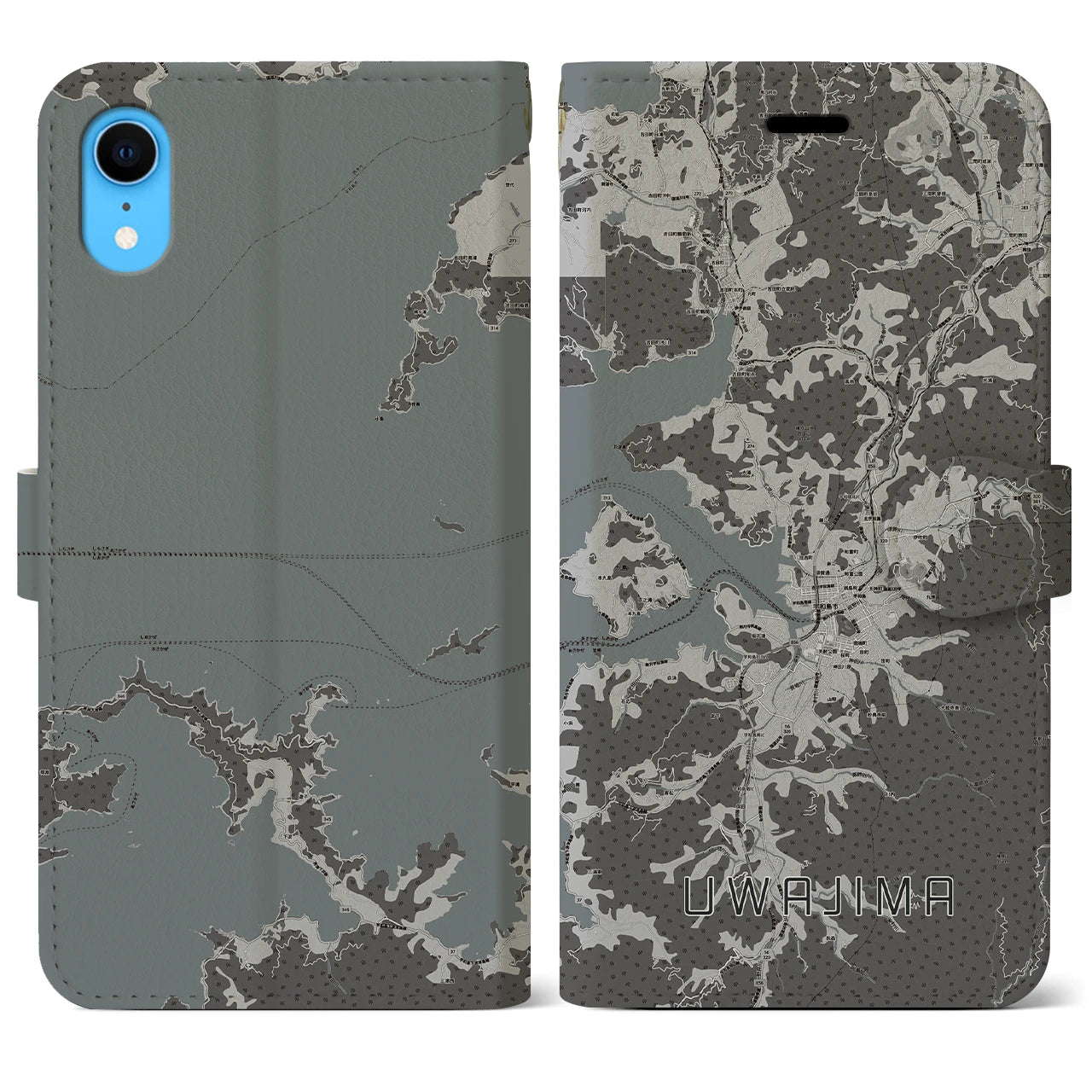 【宇和島(愛媛県)】地図柄iPhoneケース(手帳タイプ)モノトーン・iPhone XR 用