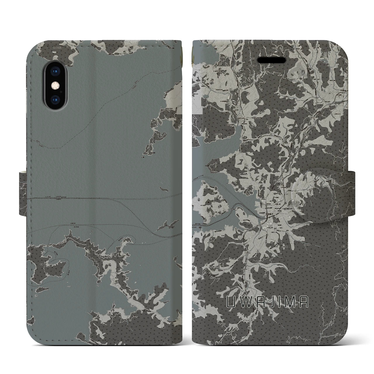 【宇和島(愛媛県)】地図柄iPhoneケース(手帳タイプ)モノトーン・iPhone XS / X 用