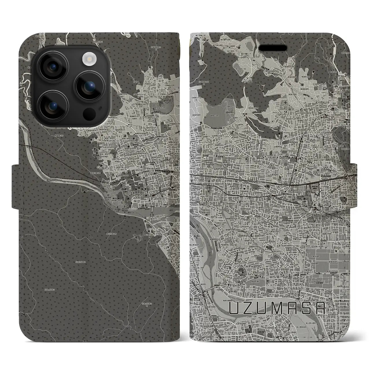 【太秦(京都府)】地図柄iPhoneケース(手帳タイプ)モノトーン・iPhone 16 用
