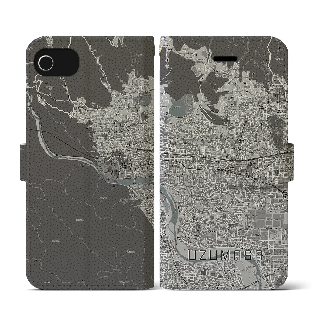 【太秦(京都府)】地図柄iPhoneケース(手帳タイプ)モノトーン・iPhone SE(第3 / 第2世代) / 8 / 7 / 6s / 6 用