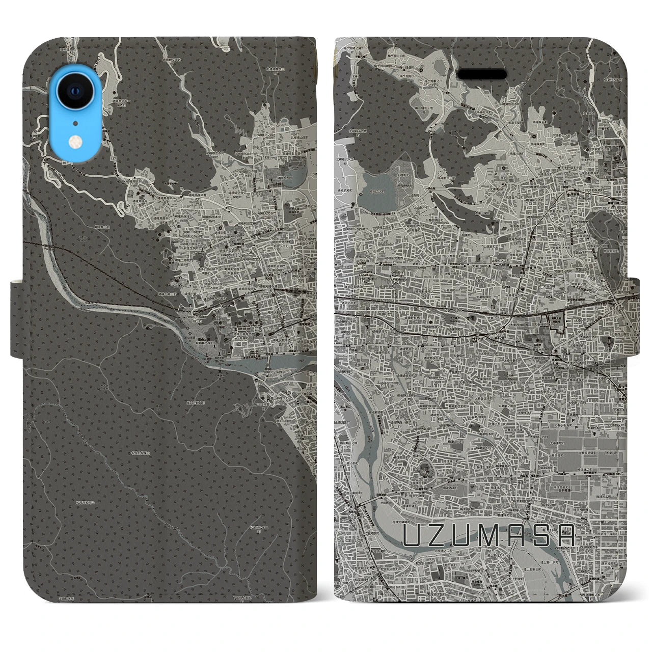 【太秦(京都府)】地図柄iPhoneケース(手帳タイプ)モノトーン・iPhone XR 用