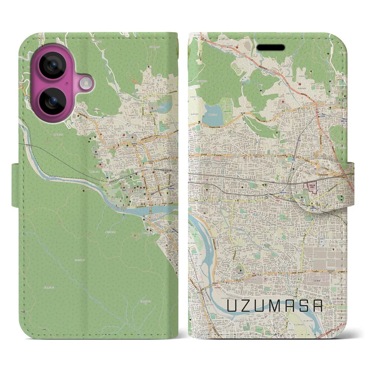 【太秦(京都府)】地図柄iPhoneケース(手帳タイプ)ナチュラル・iPhone 16 Pro 用