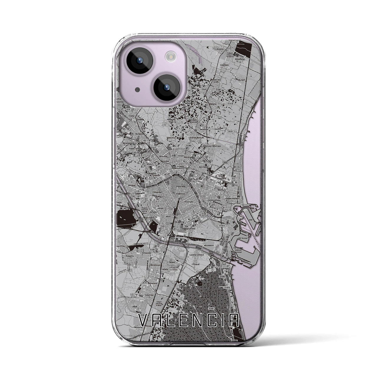 【バレンシア(スペイン)】地図柄iPhoneケース(クリアタイプ)