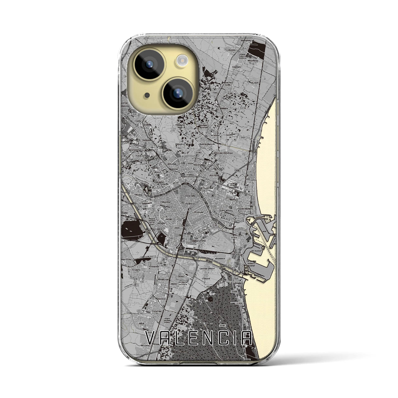 【バレンシア(スペイン)】地図柄iPhoneケース(クリアタイプ)