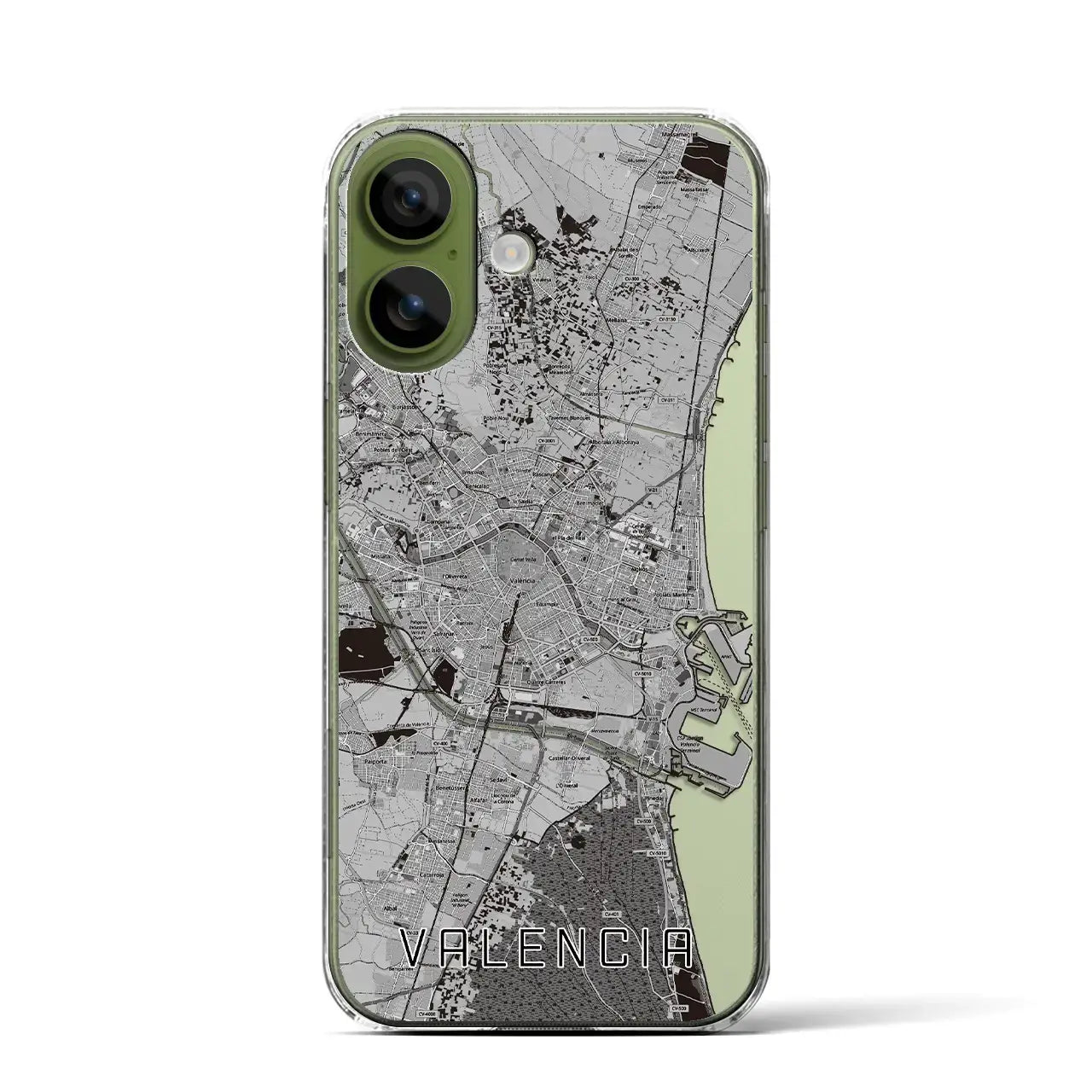 【バレンシア(スペイン)】地図柄iPhoneケース(クリアタイプ)モノトーン・iPhone 17 Pro Max 用