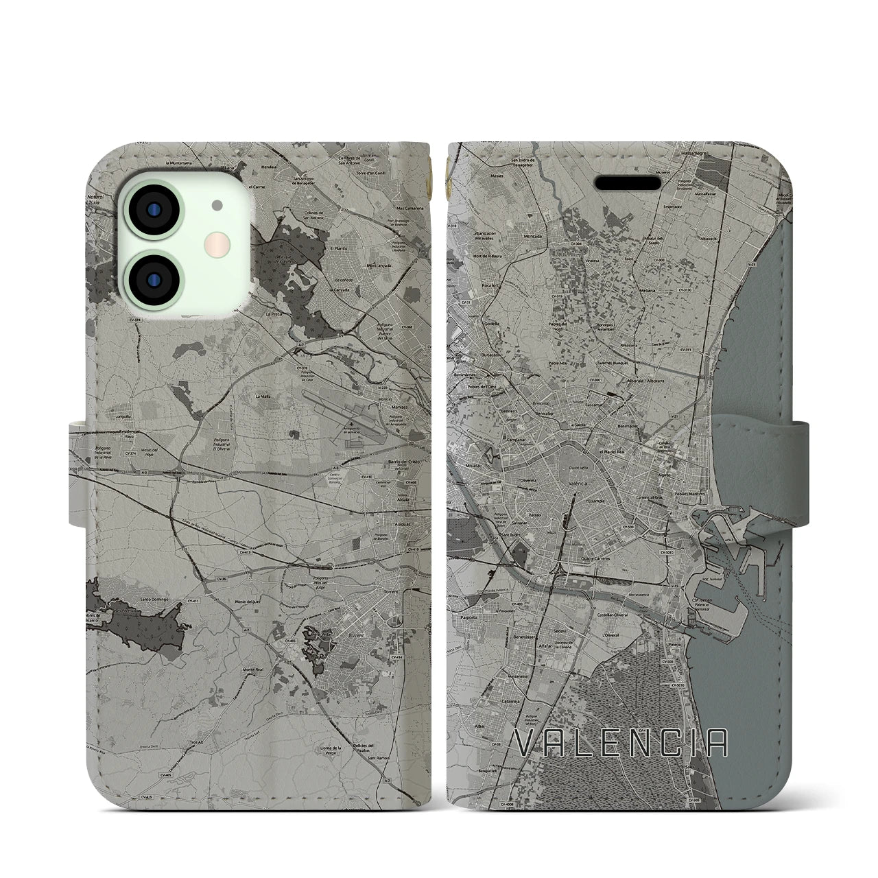 【バレンシア(スペイン)】地図柄iPhoneケース(手帳タイプ)