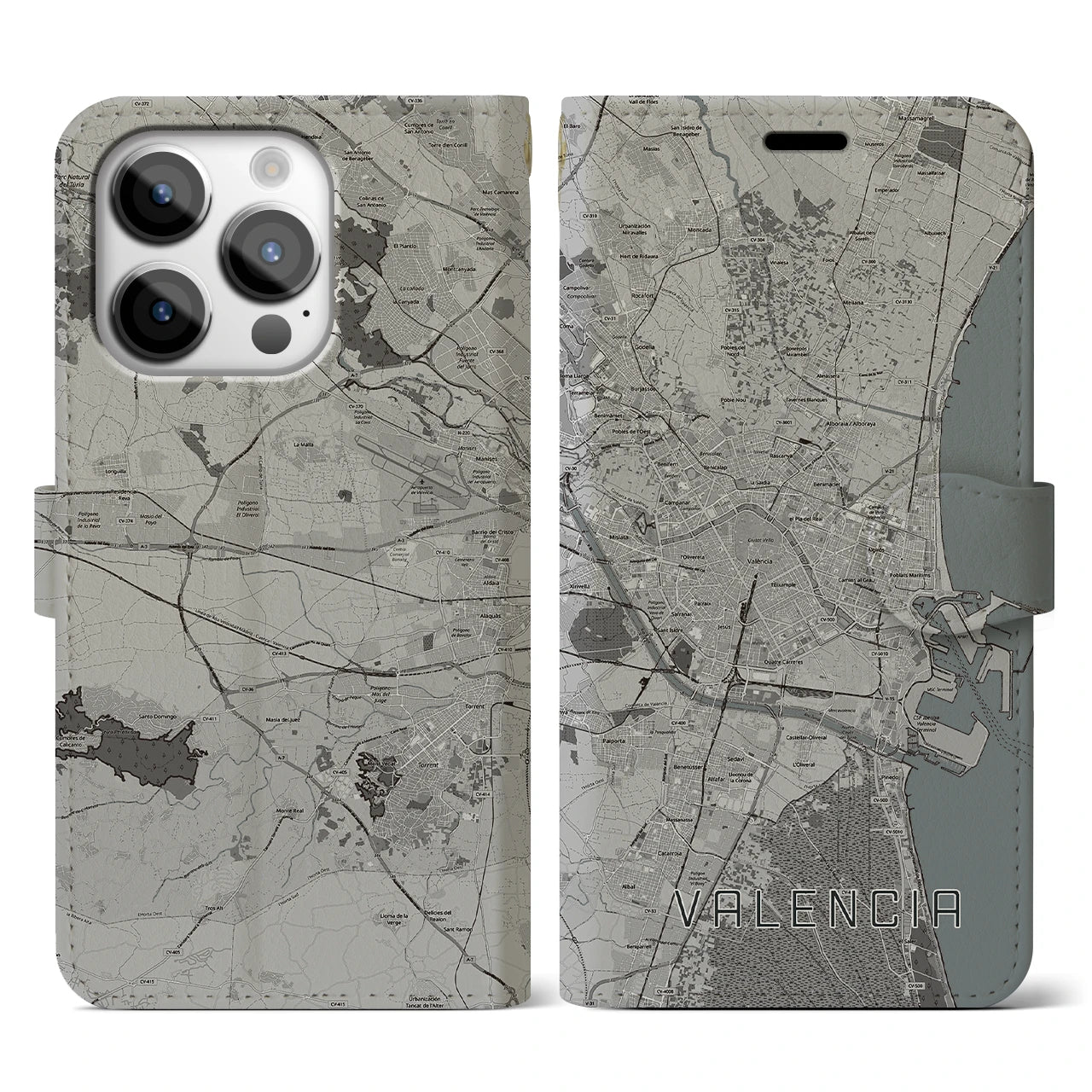 【バレンシア(スペイン)】地図柄iPhoneケース(手帳タイプ)